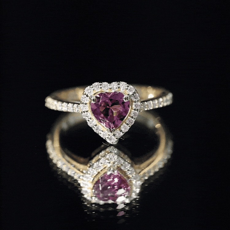 Rosec Jewels-Heart Shape Pink Tourmaline Engagement Ring with Diamond Halo
