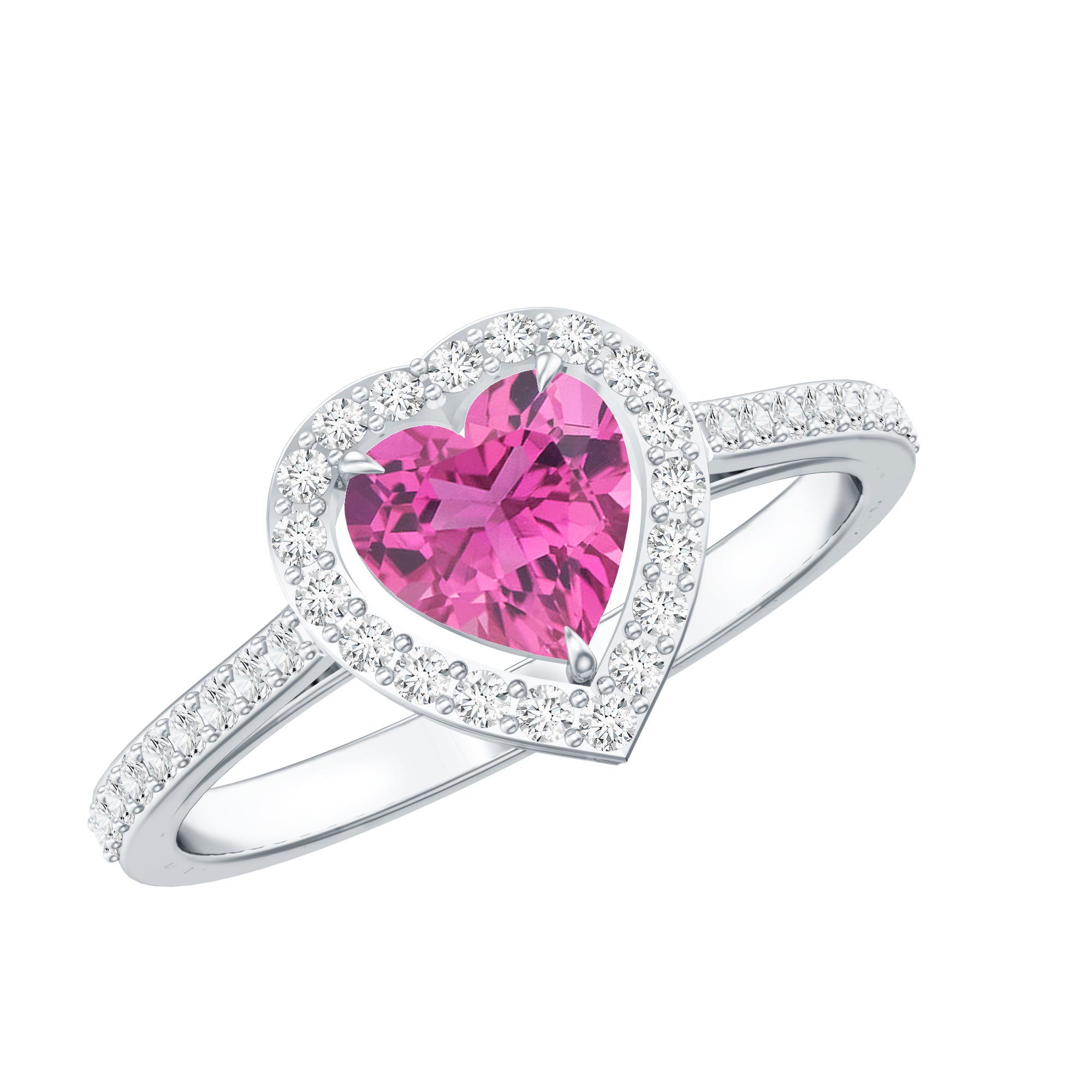 Rosec Jewels-Heart Shape Pink Tourmaline Engagement Ring with Diamond Halo