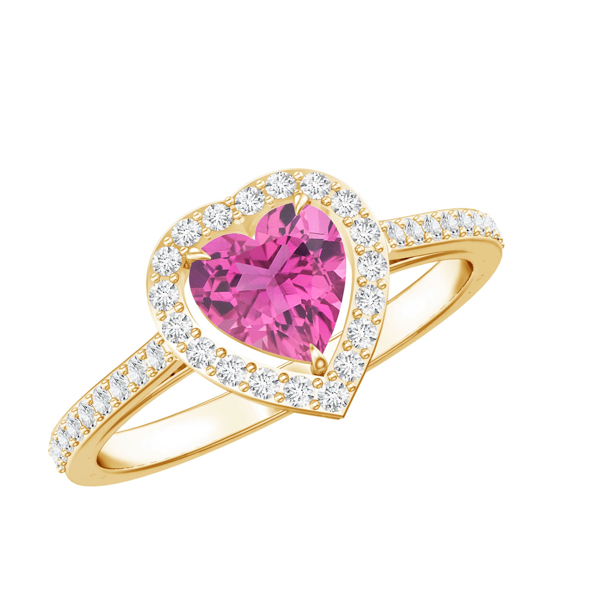 Heart Shape Pink Tourmaline Engagement Ring with Diamond Halo AAA - Rosec Jewels