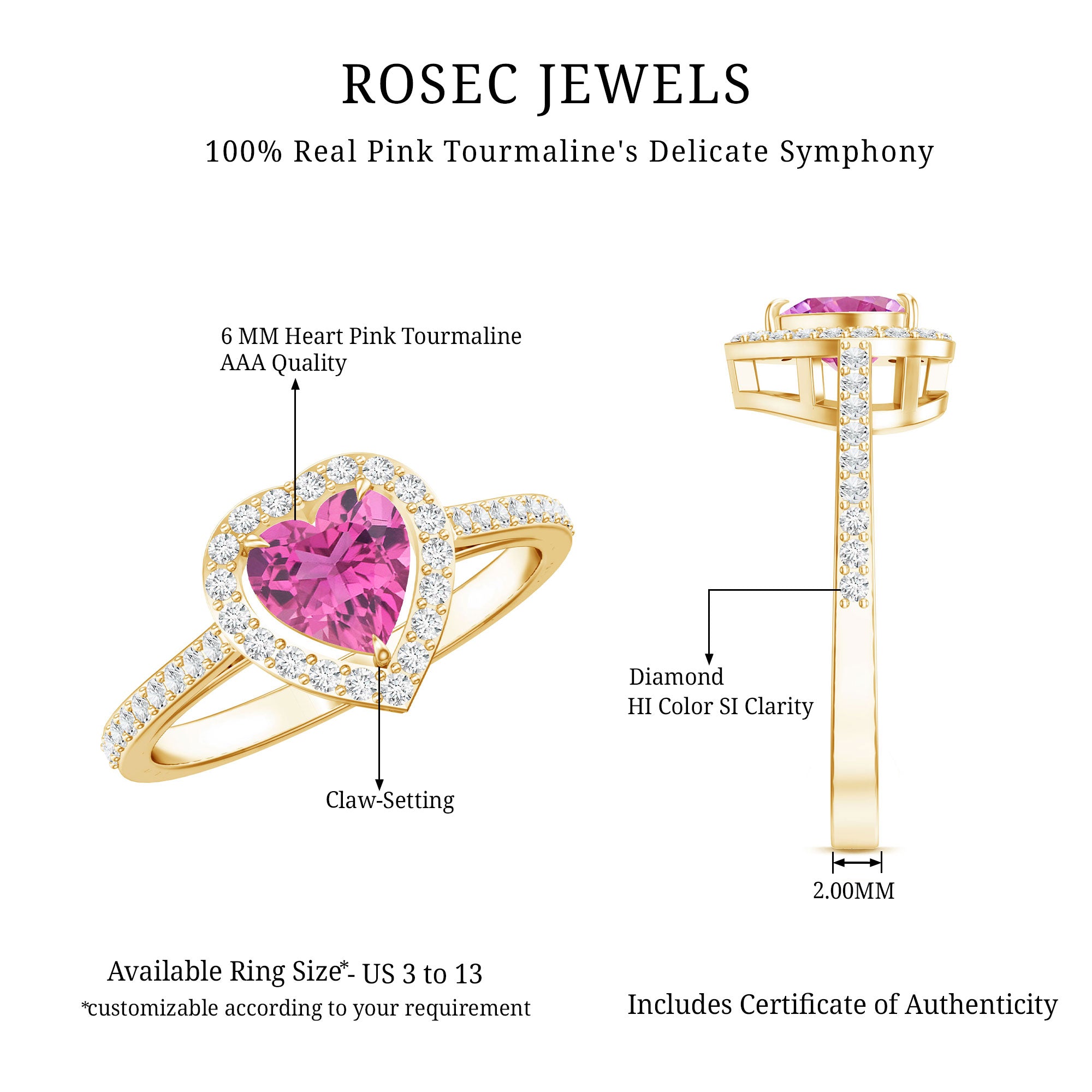 Rosec Jewels-Heart Shape Pink Tourmaline Engagement Ring with Diamond Halo