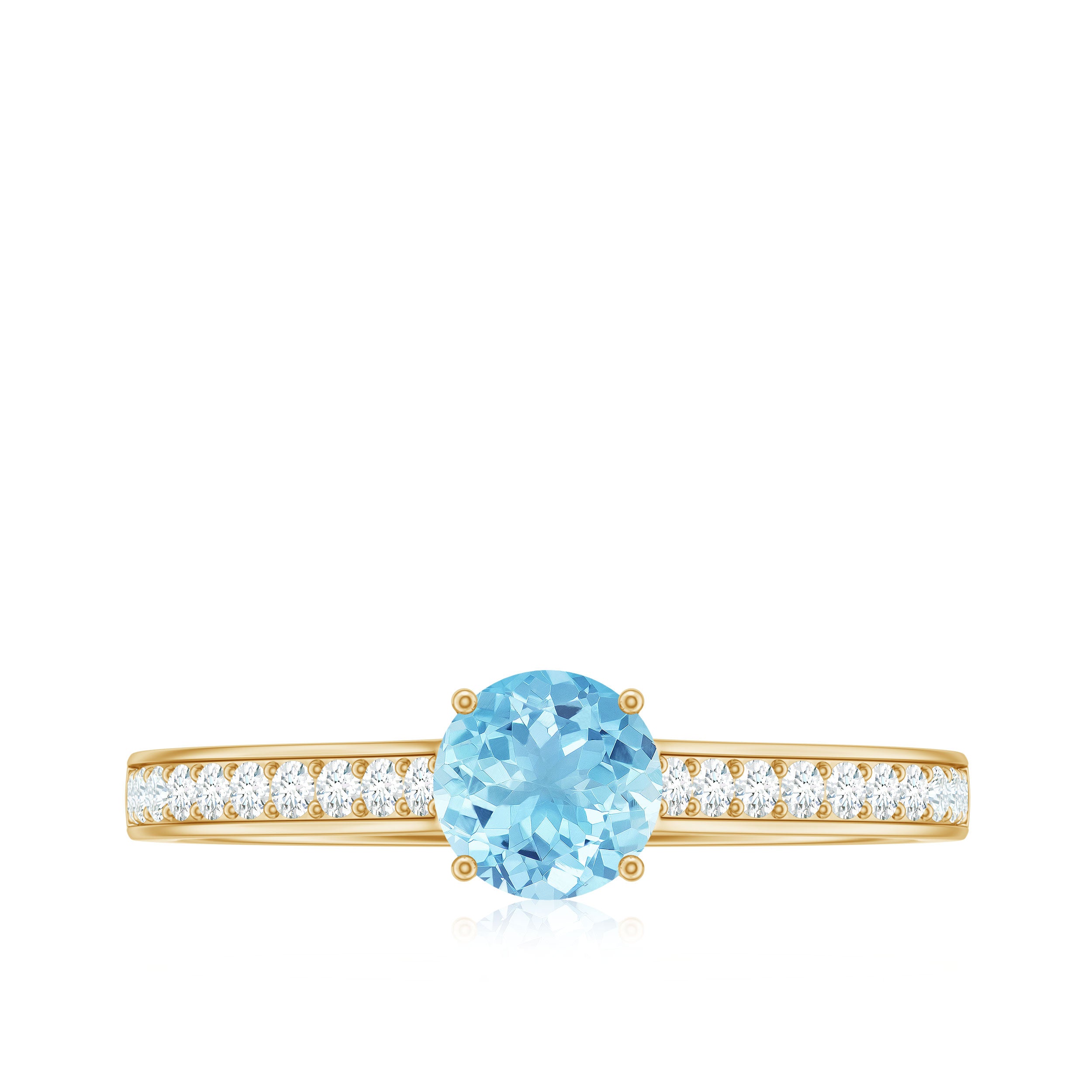 Certified Real Aquamarine Solitaire Ring with Diamond Side Stones AAA - Rosec Jewels