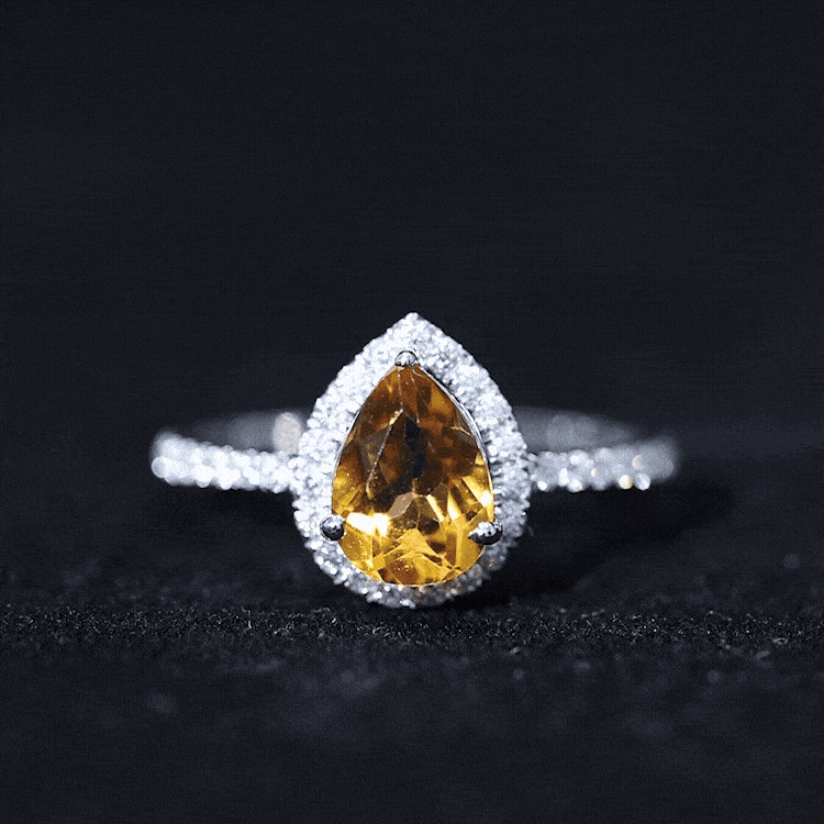 Natural 6X8mm Pear Shape Citrine Engagement Ring with Diamond Halo AAA - Rosec Jewels