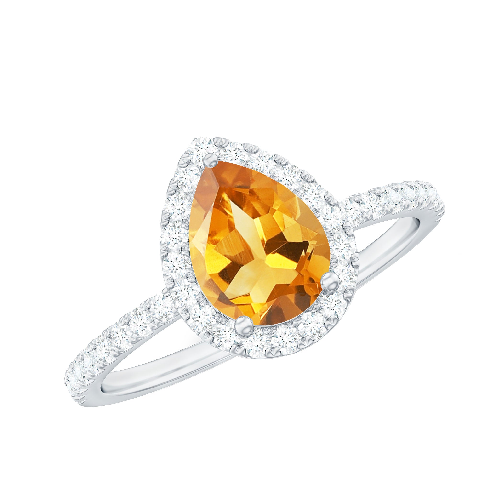 Natural 6X8mm Pear Shape Citrine Engagement Ring with Diamond Halo AAA - Rosec Jewels
