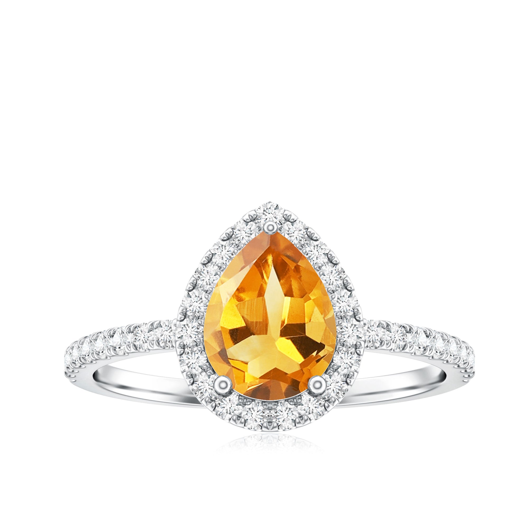Natural 6X8mm Pear Shape Citrine Engagement Ring with Diamond Halo AAA - Rosec Jewels