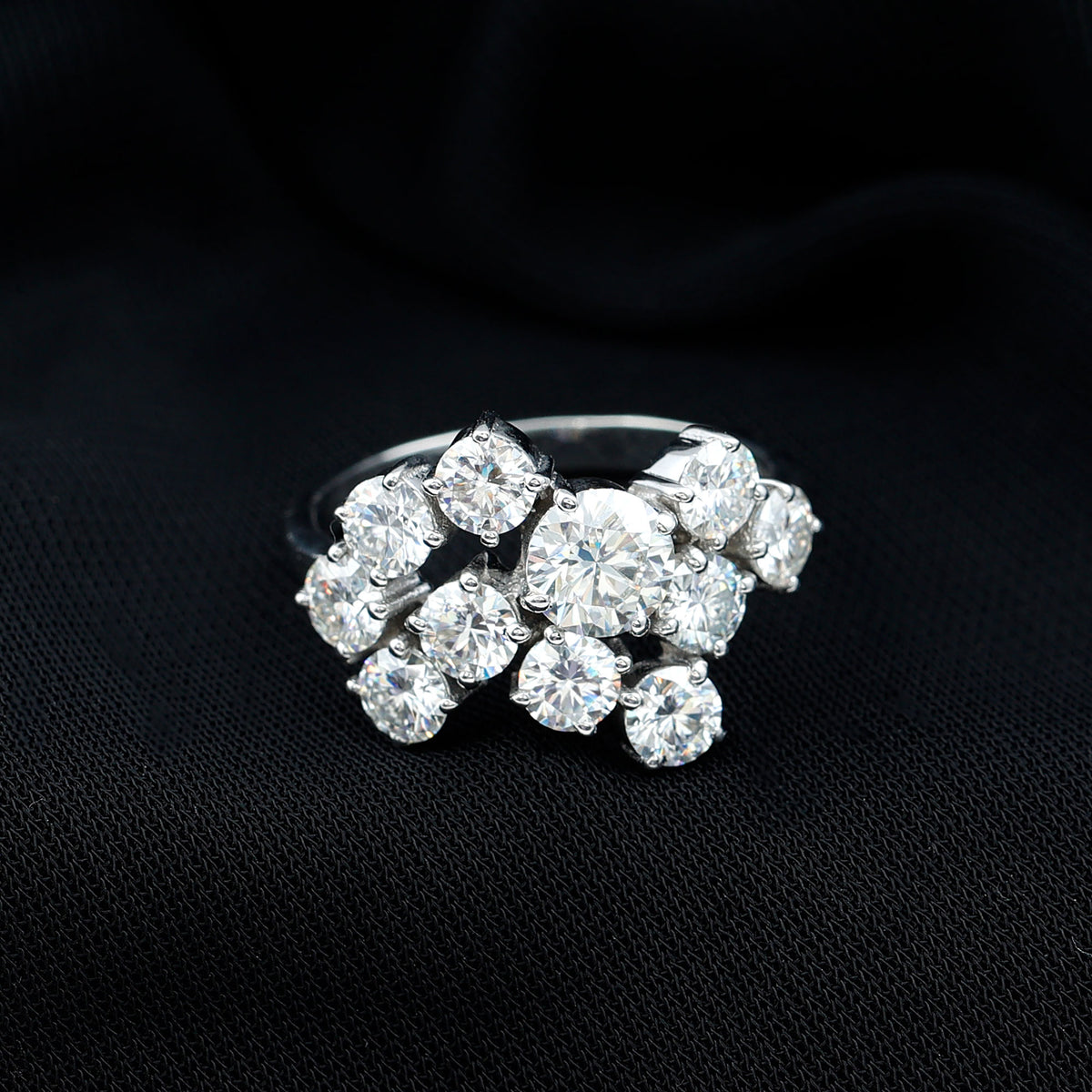Certified 4 Carat Moissanite Cluster Statement Ring in Silver D-VS1 92.5 Sterling Silver - Rosec Jewels