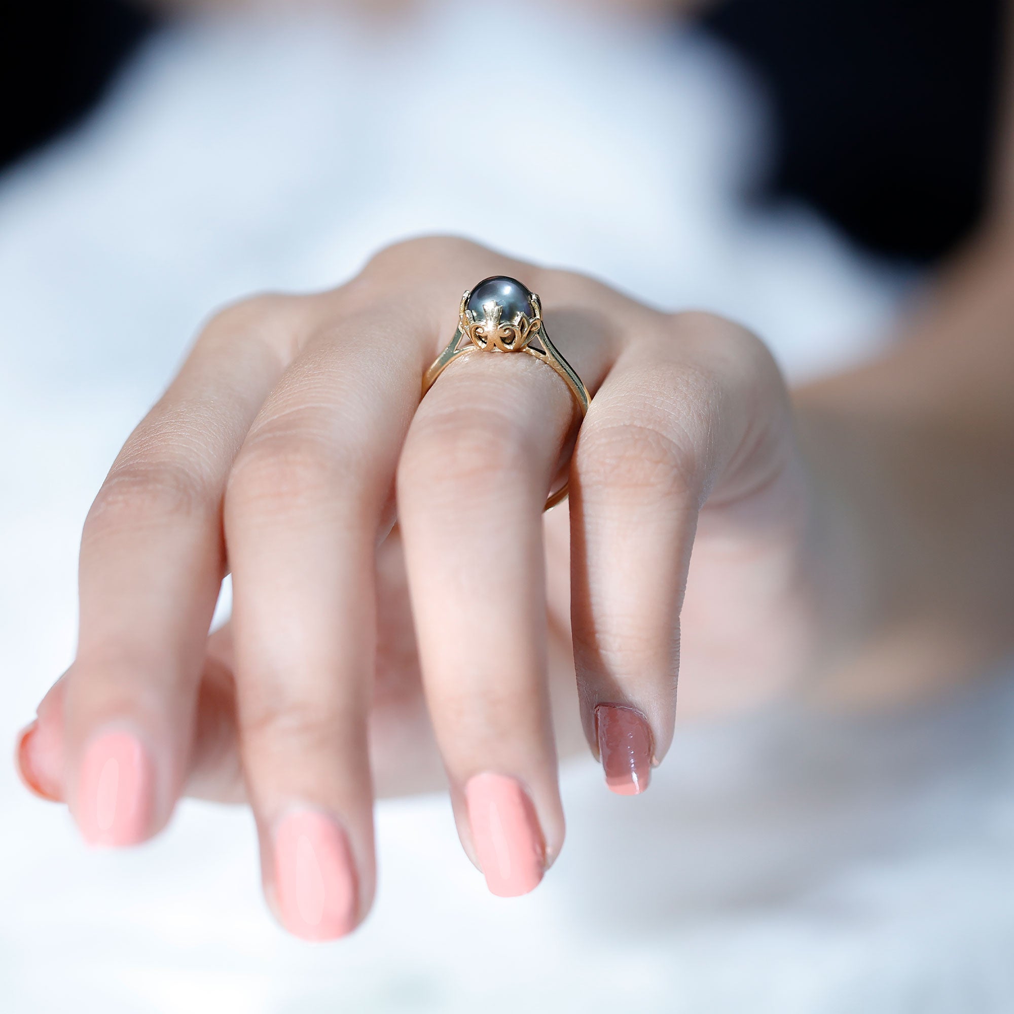 Rosec Jewels-Handpicked Genuine Black Tahitian Pearl Engagement Ring