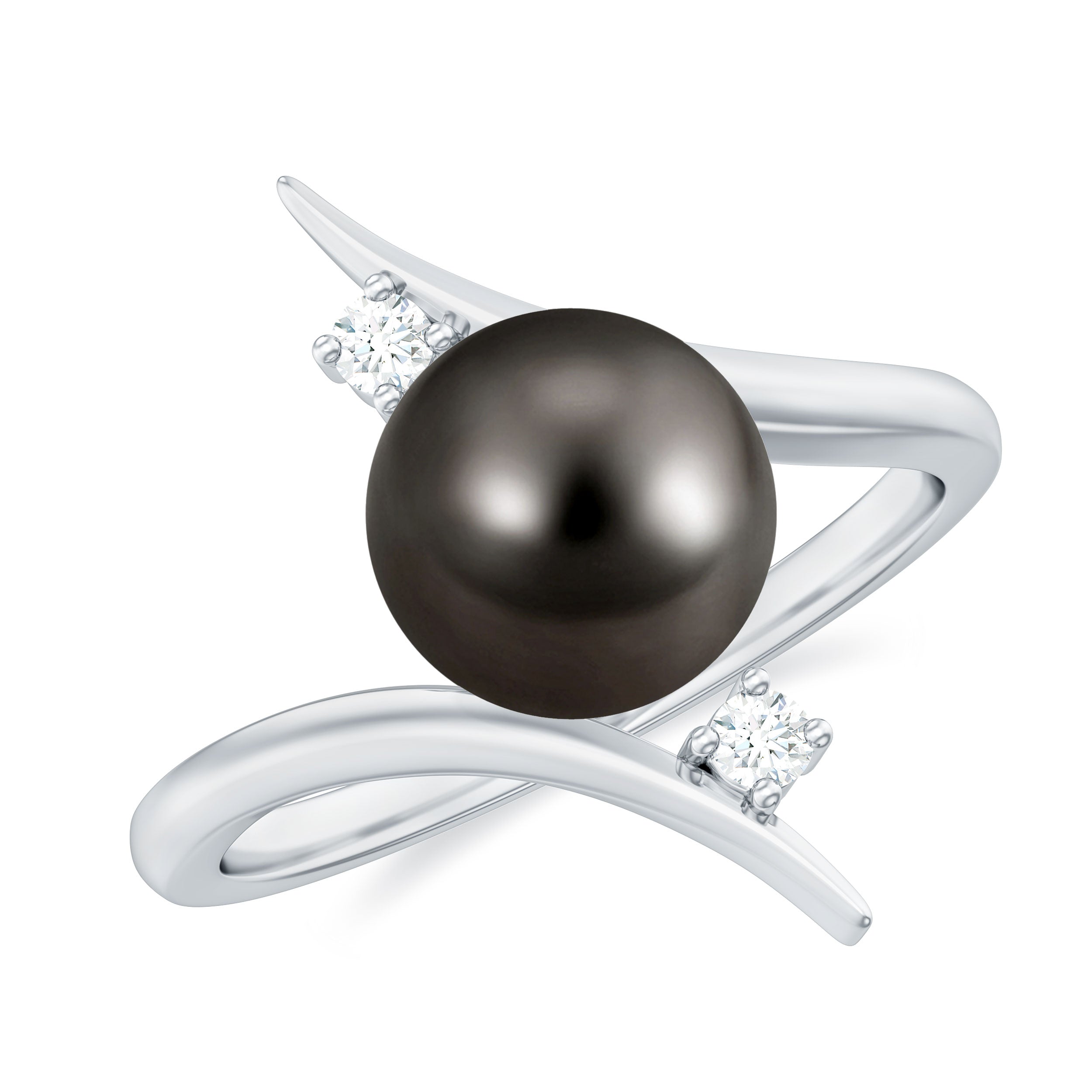 Tahitian Black Pearl Bypass Engagement Ring with Diamond