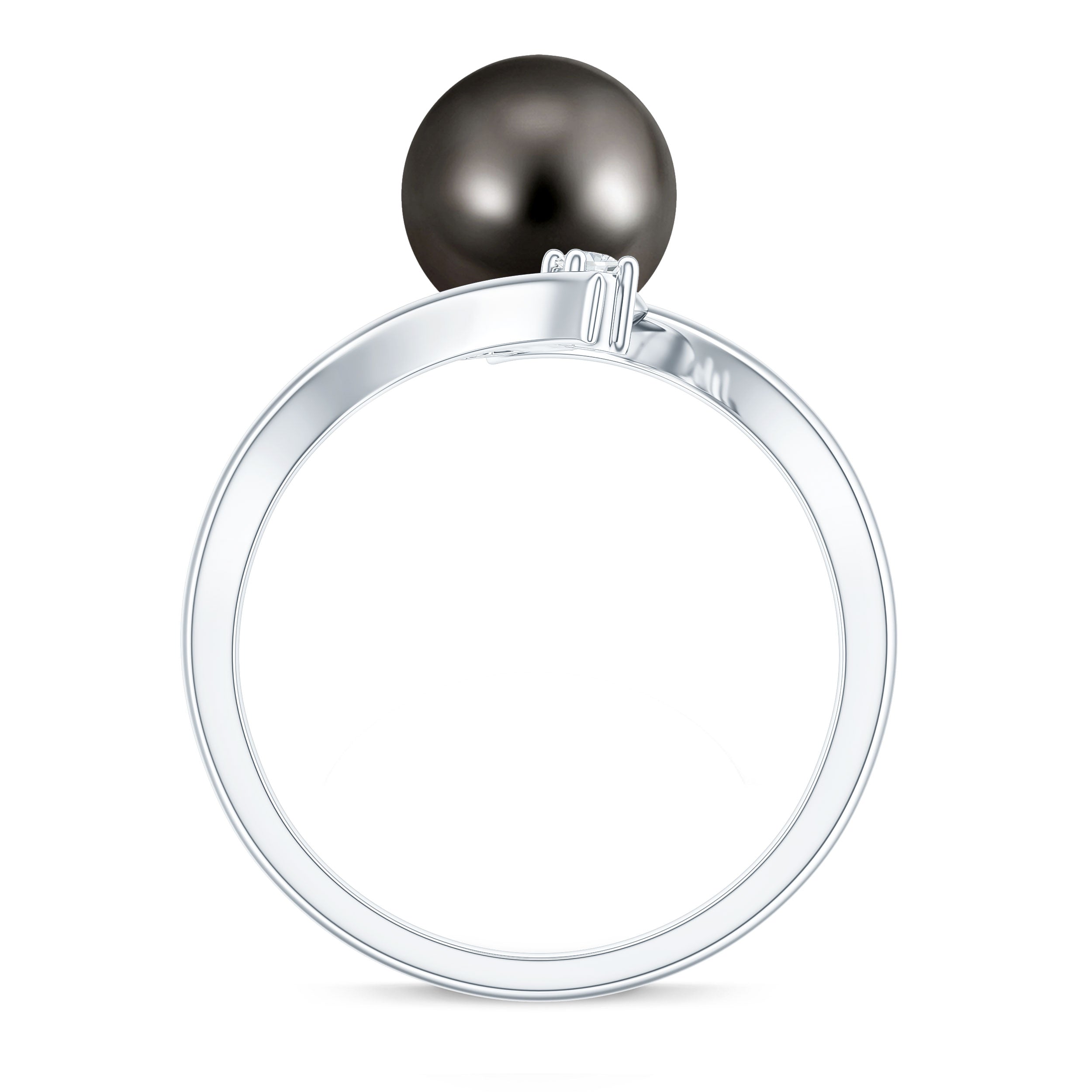 Tahitian Black Pearl Bypass Engagement Ring with Diamond AAA - Rosec Jewels