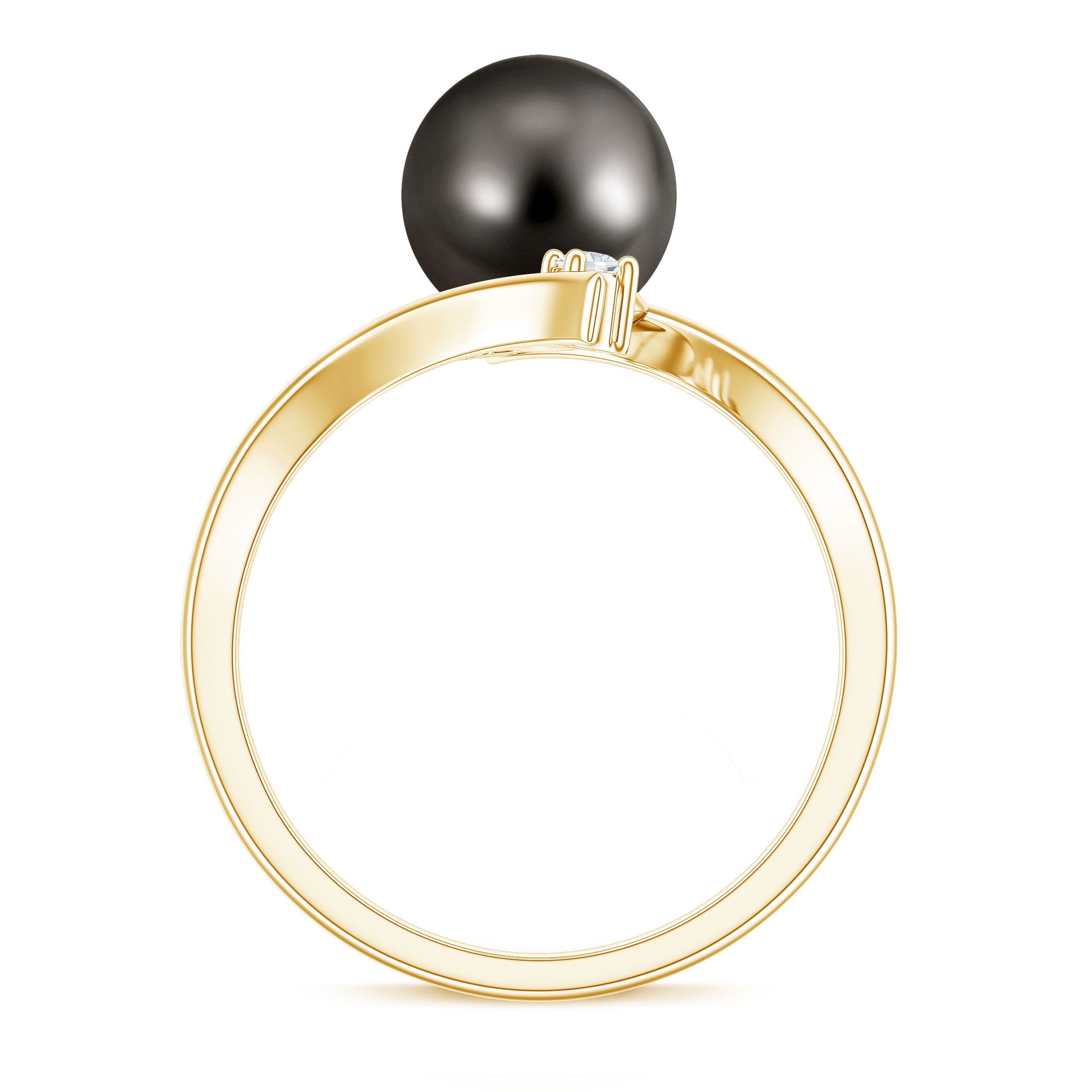Tahitian Black Pearl Bypass Engagement Ring with Diamond AAA - Rosec Jewels