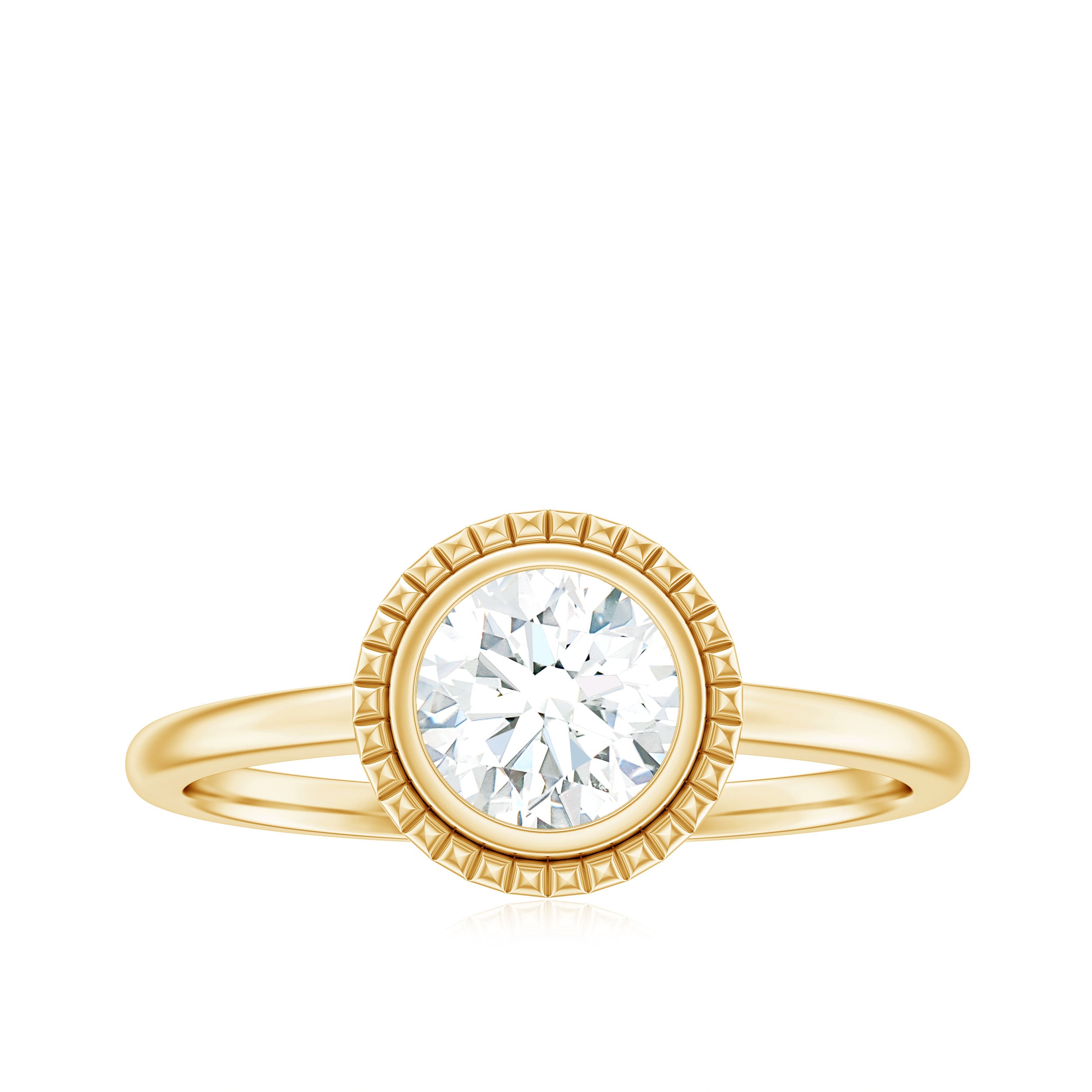 6mm Round Moissanite Solitaire Engagement Ring in Bezel Setting D-VS1 - Rosec Jewels