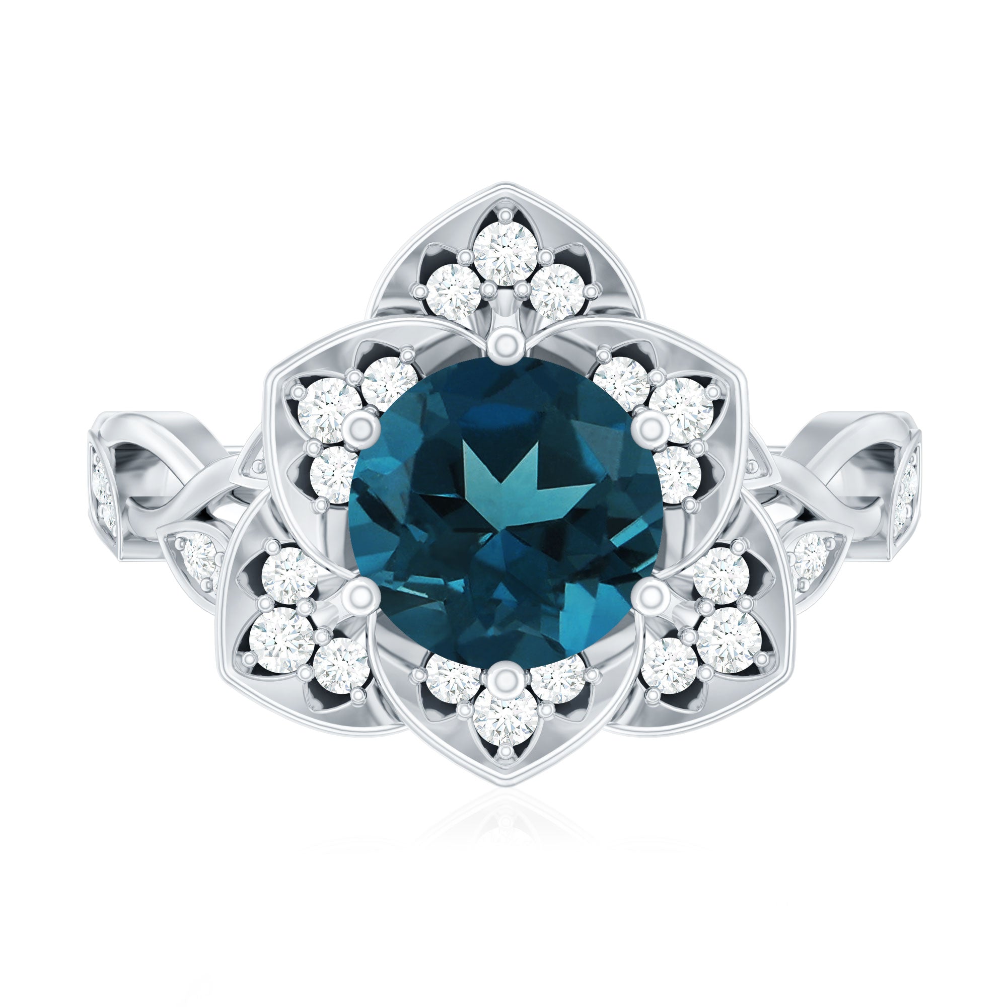 Rosec Jewels-London Blue Topaz and Diamond Cocktail Flower Engagement Ring