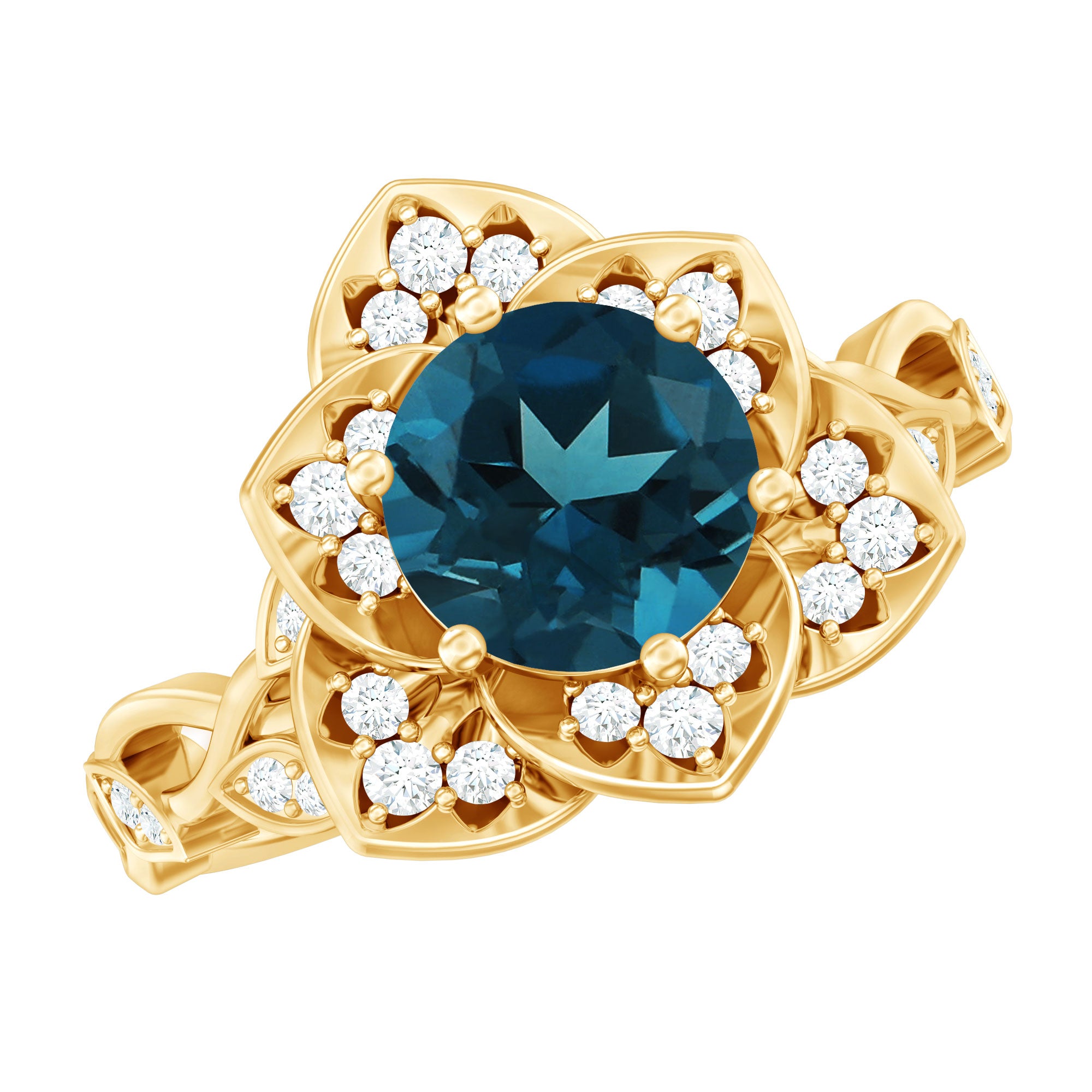 Rosec Jewels-London Blue Topaz and Diamond Cocktail Flower Engagement Ring