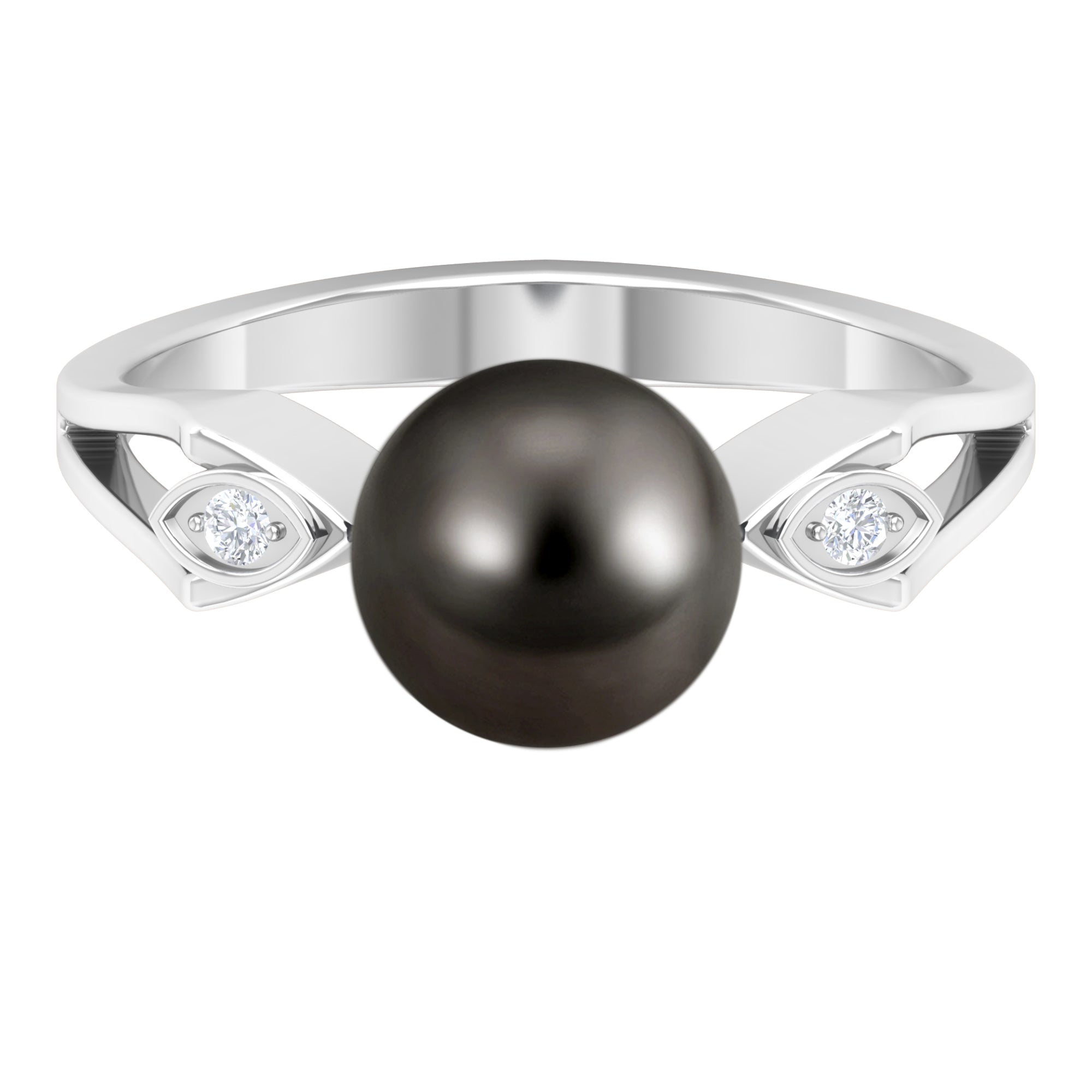 Solitaire Tahitian Pearl Contemporary Engagement Ring with Diamond AAA - Rosec Jewels