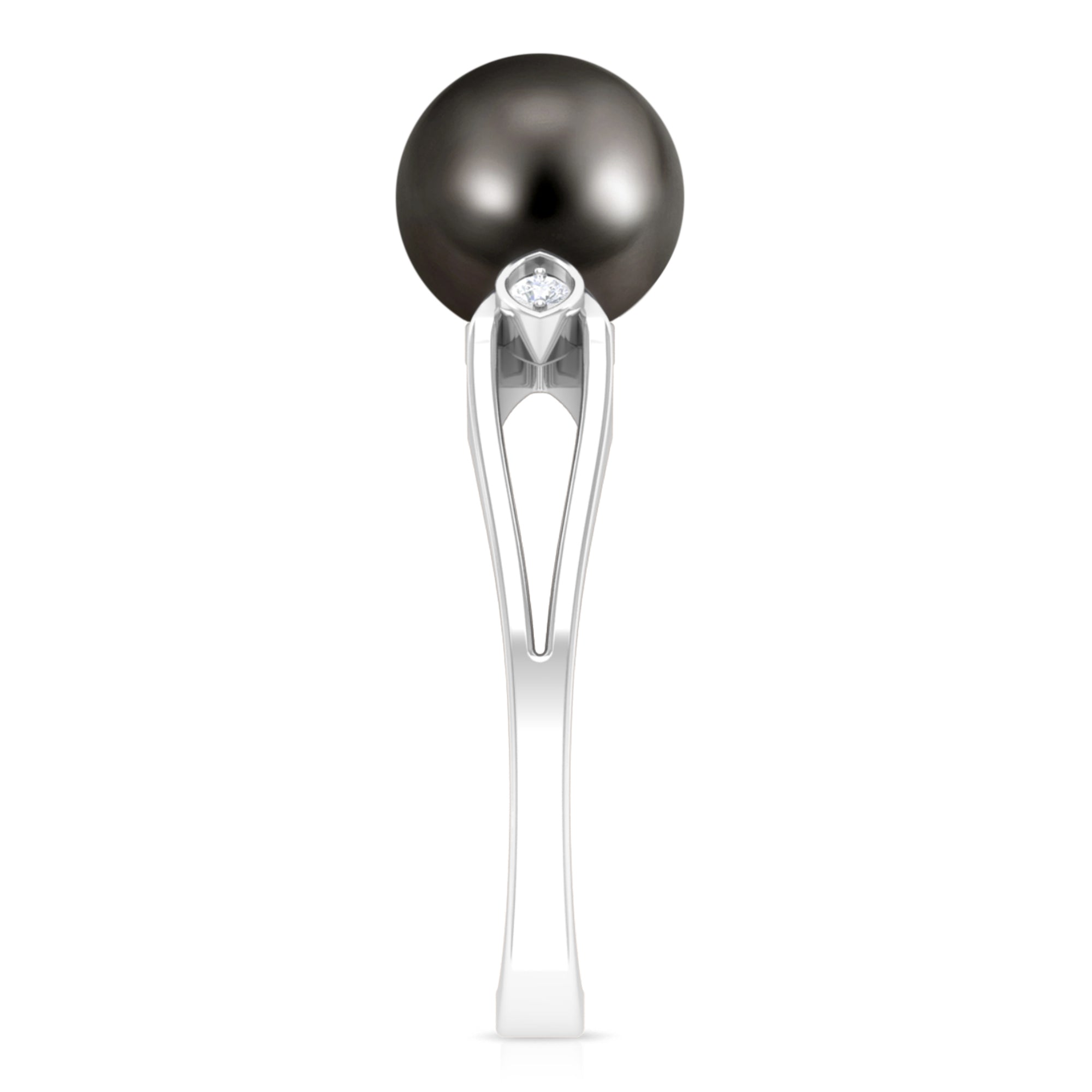 Solitaire Tahitian Pearl Contemporary Engagement Ring with Diamond AAA - Rosec Jewels