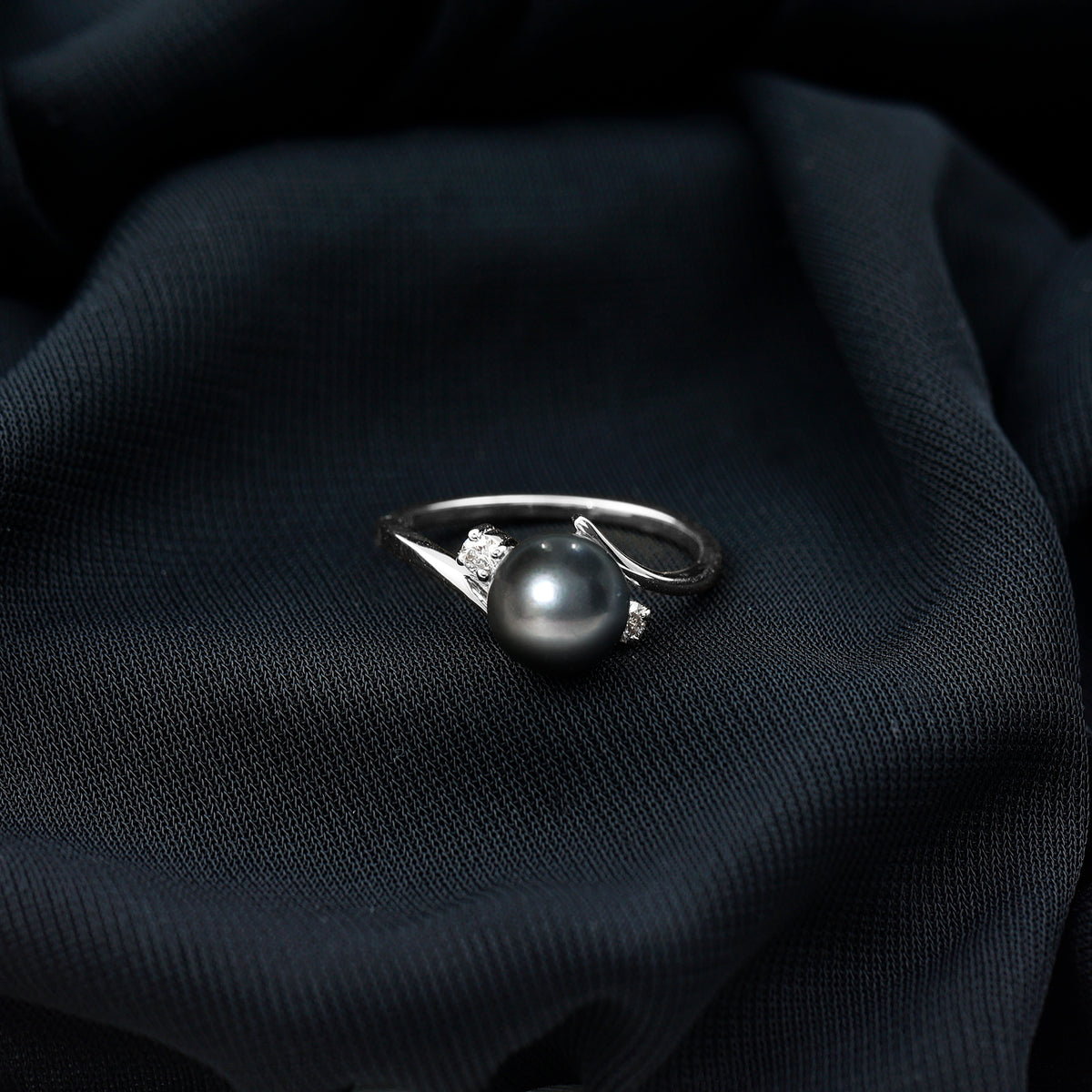Natural Tahitian Black Pearl Diamond Vintage Engagement Ring AAA - Rosec Jewels
