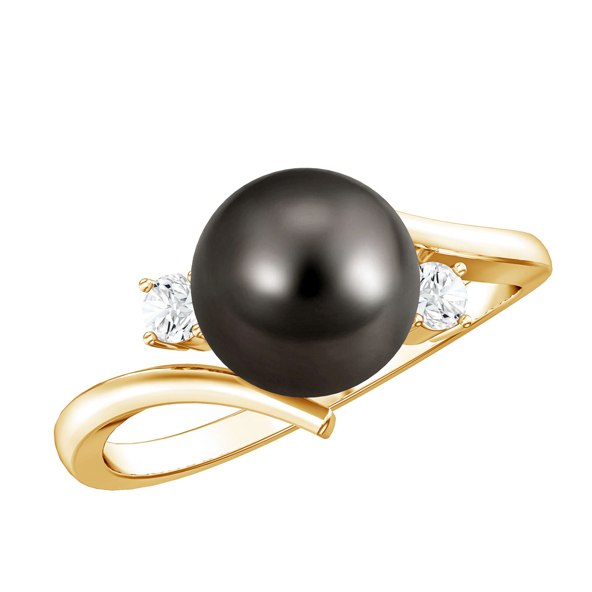 Natural Tahitian Black Pearl Diamond Vintage Engagement Ring AAA - Rosec Jewels