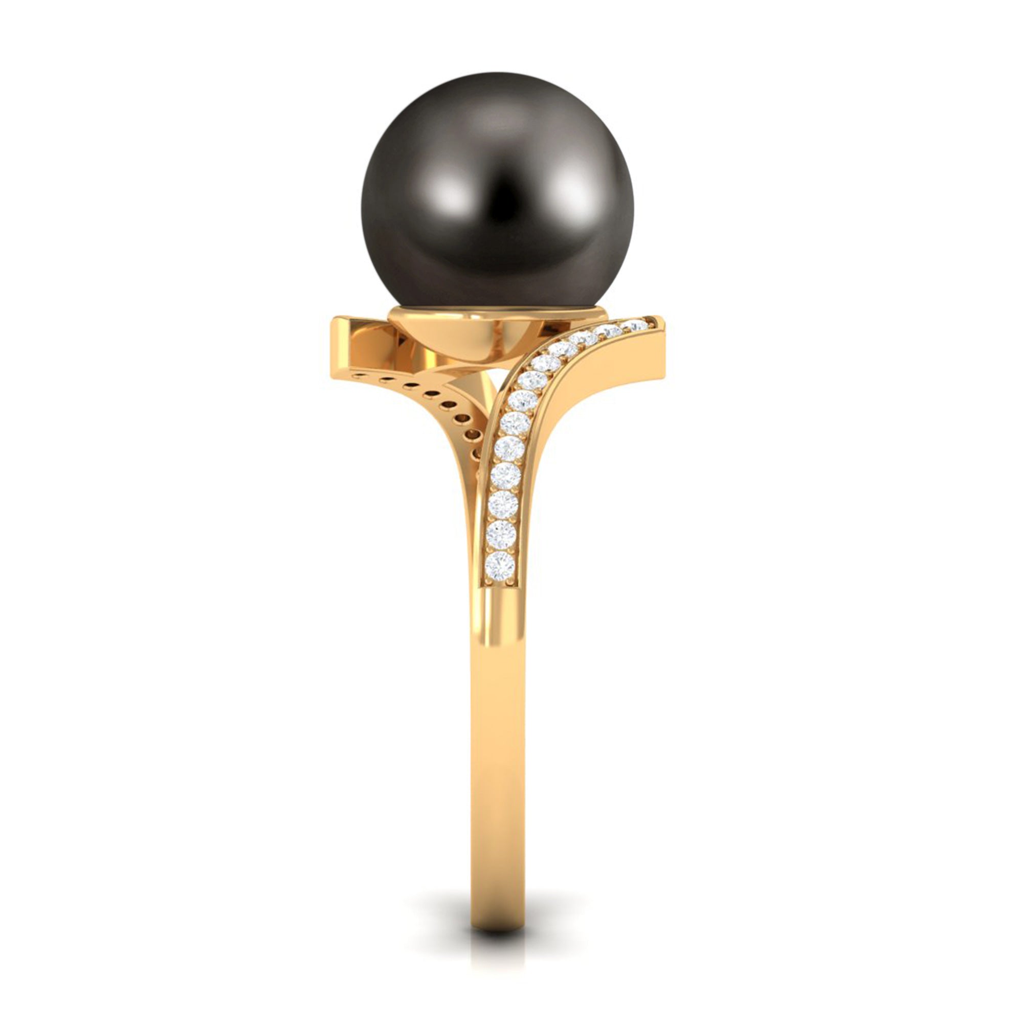 Tahitian Pearl Bypass Engagement Ring with Diamond AAA - Rosec Jewels