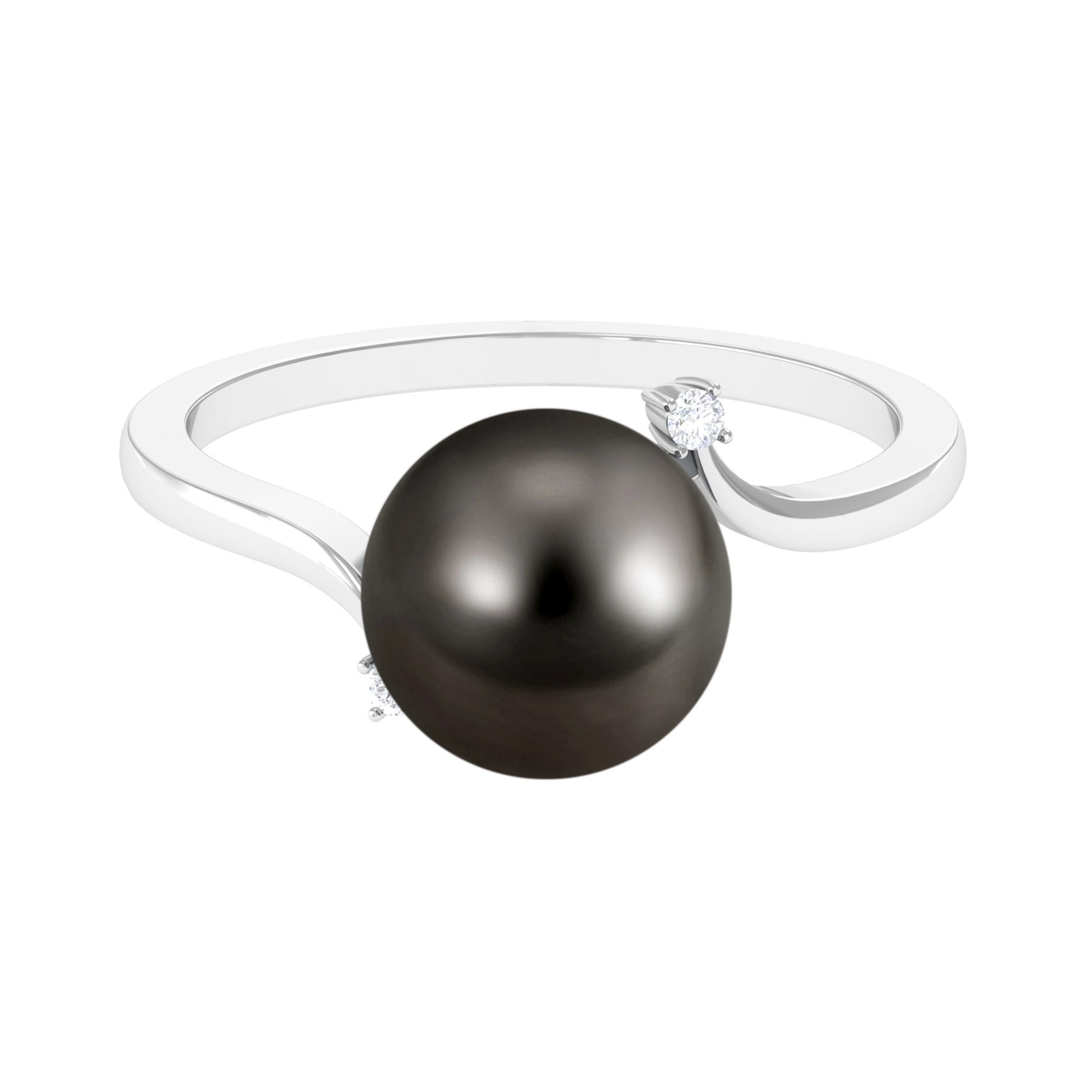 Rosec Jewels-7.5 Carat Solitaire Tahitian Pearl Bypass Engagement Ring with Diamond