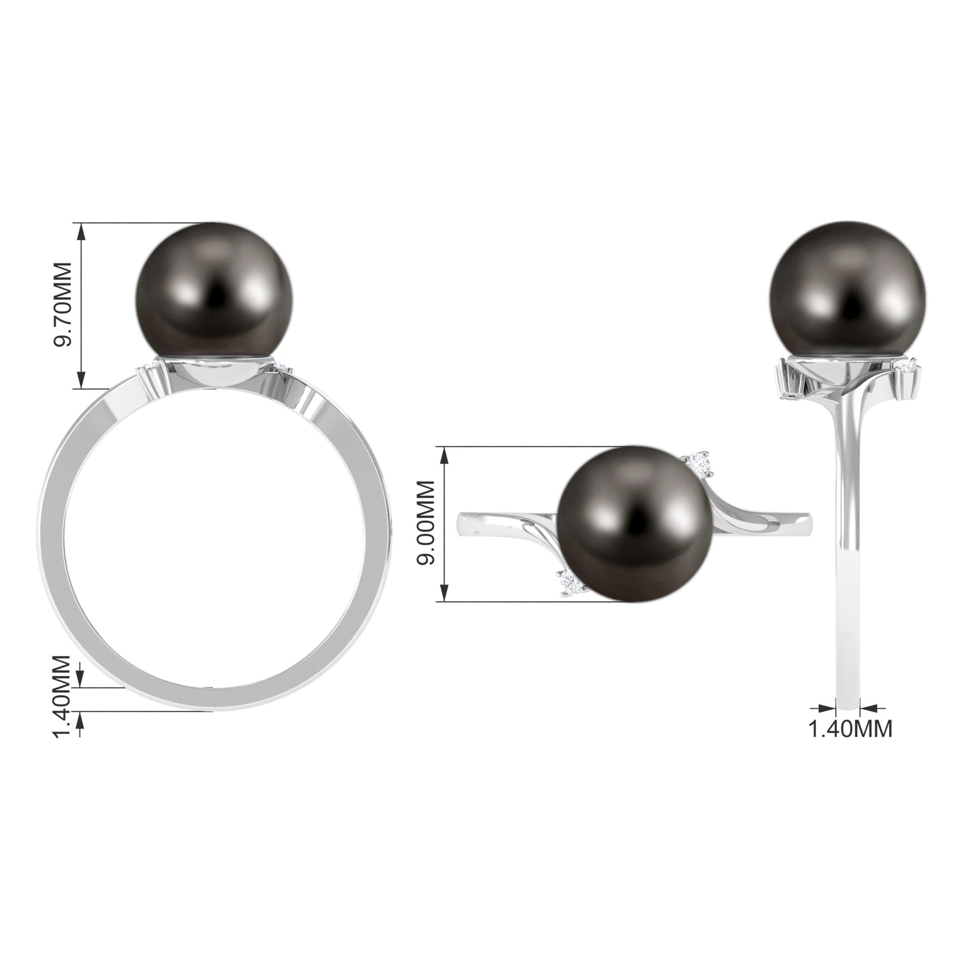 Rosec Jewels-7.5 Carat Solitaire Tahitian Pearl Bypass Engagement Ring with Diamond
