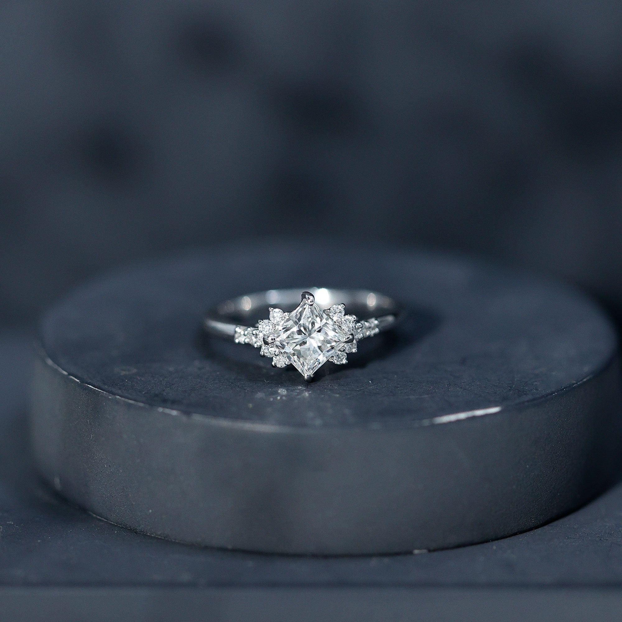 Certified Moissanite Princess Cut Engagement Ring in Prong Setting D-VS1 - Rosec Jewels