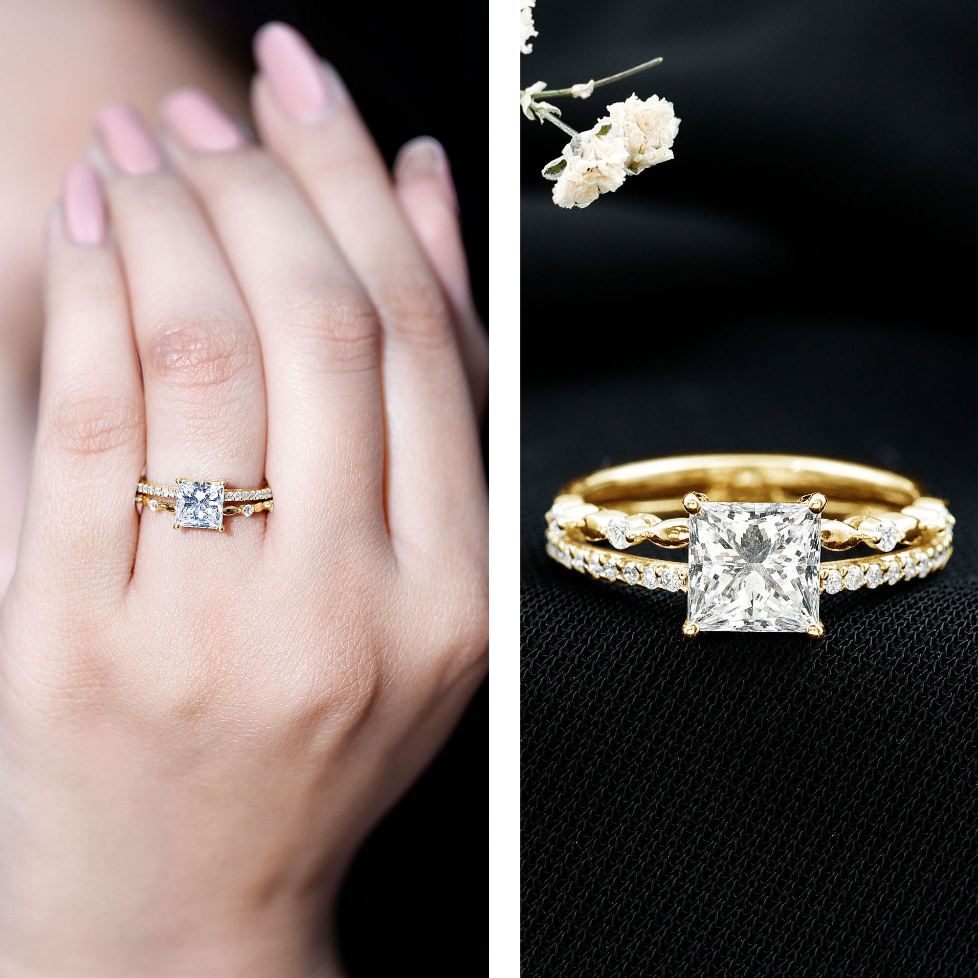 Rosec Jewels-Moissanite Square Cut Engagement Ring With Certificate