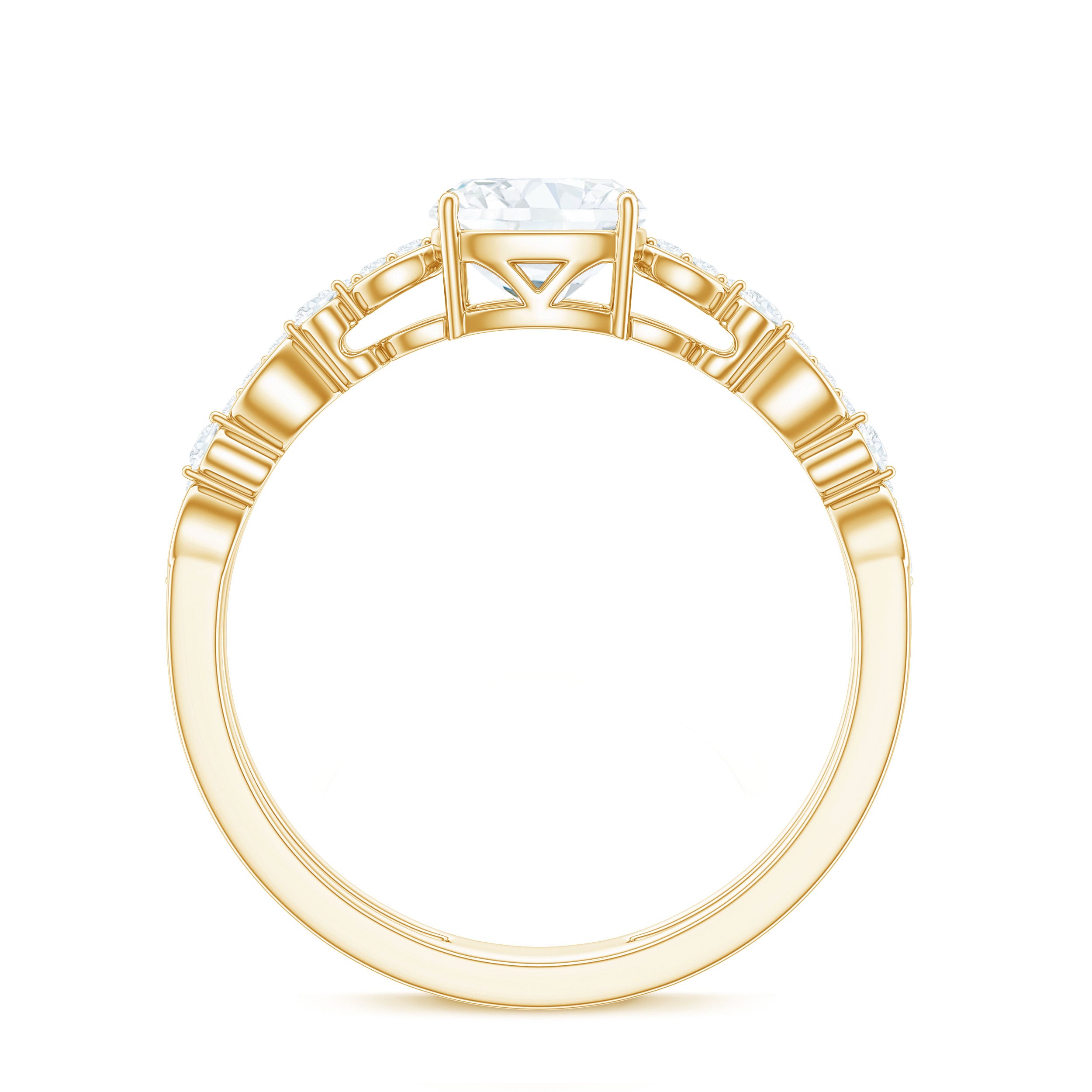 6mm Cushion Cut Moissanite Solitaire Double Band Engagement Ring D-VS1 - Rosec Jewels