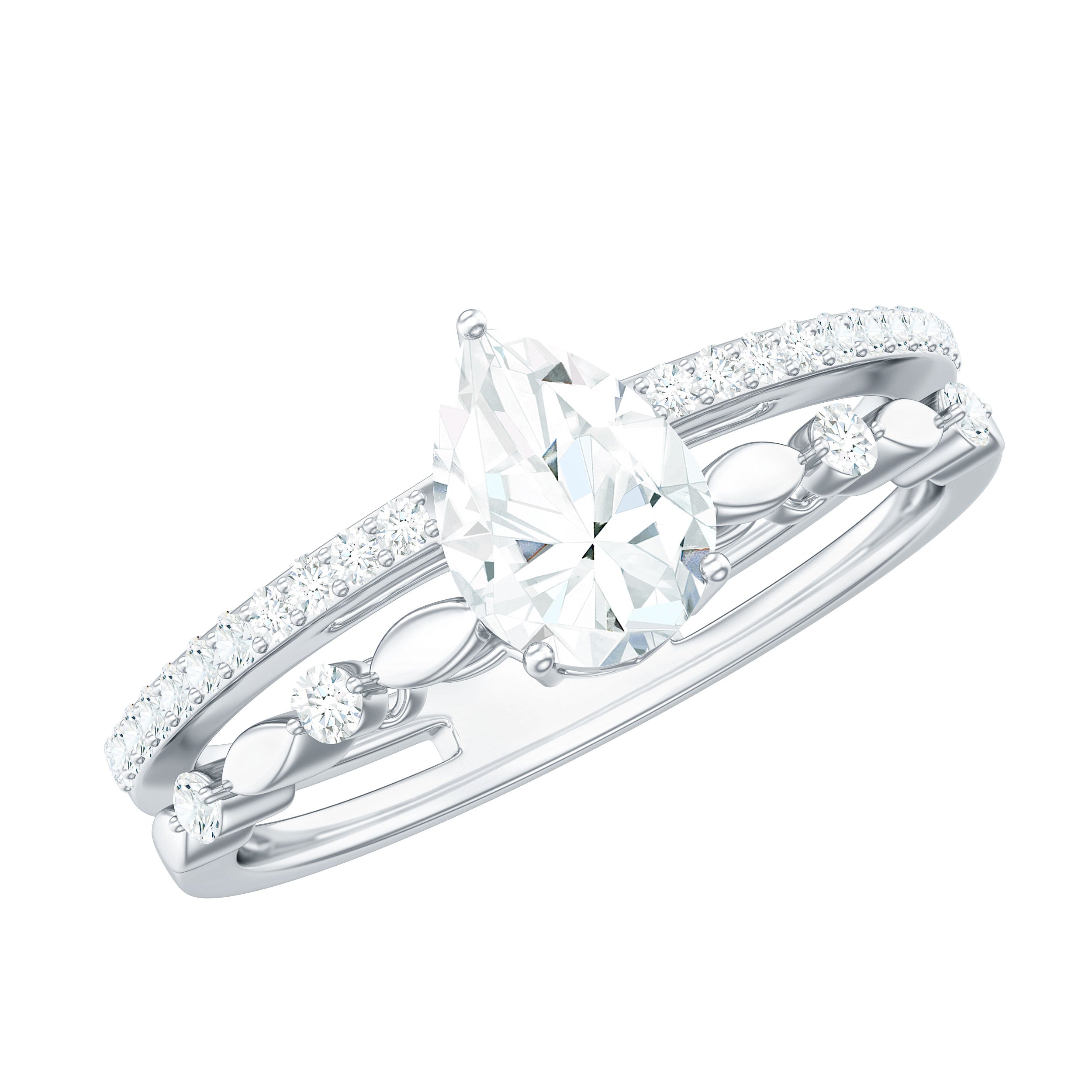 Pear Shaped Moissanite Double Band Engagement Ring D-VS1 - Rosec Jewels