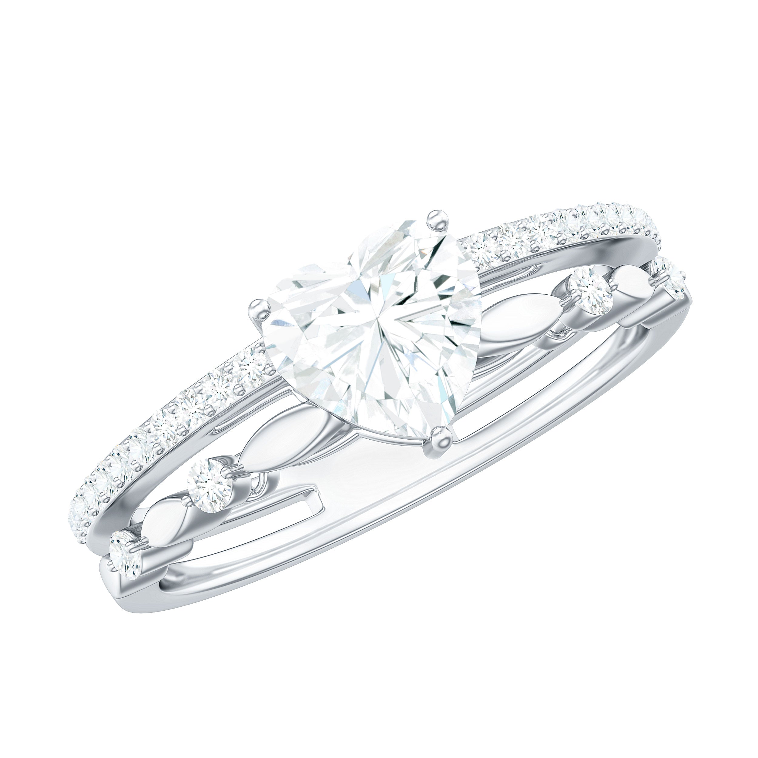 7 mm Heart Moissanite Solitaire Double Band Ring Set D-VS1 - Rosec Jewels