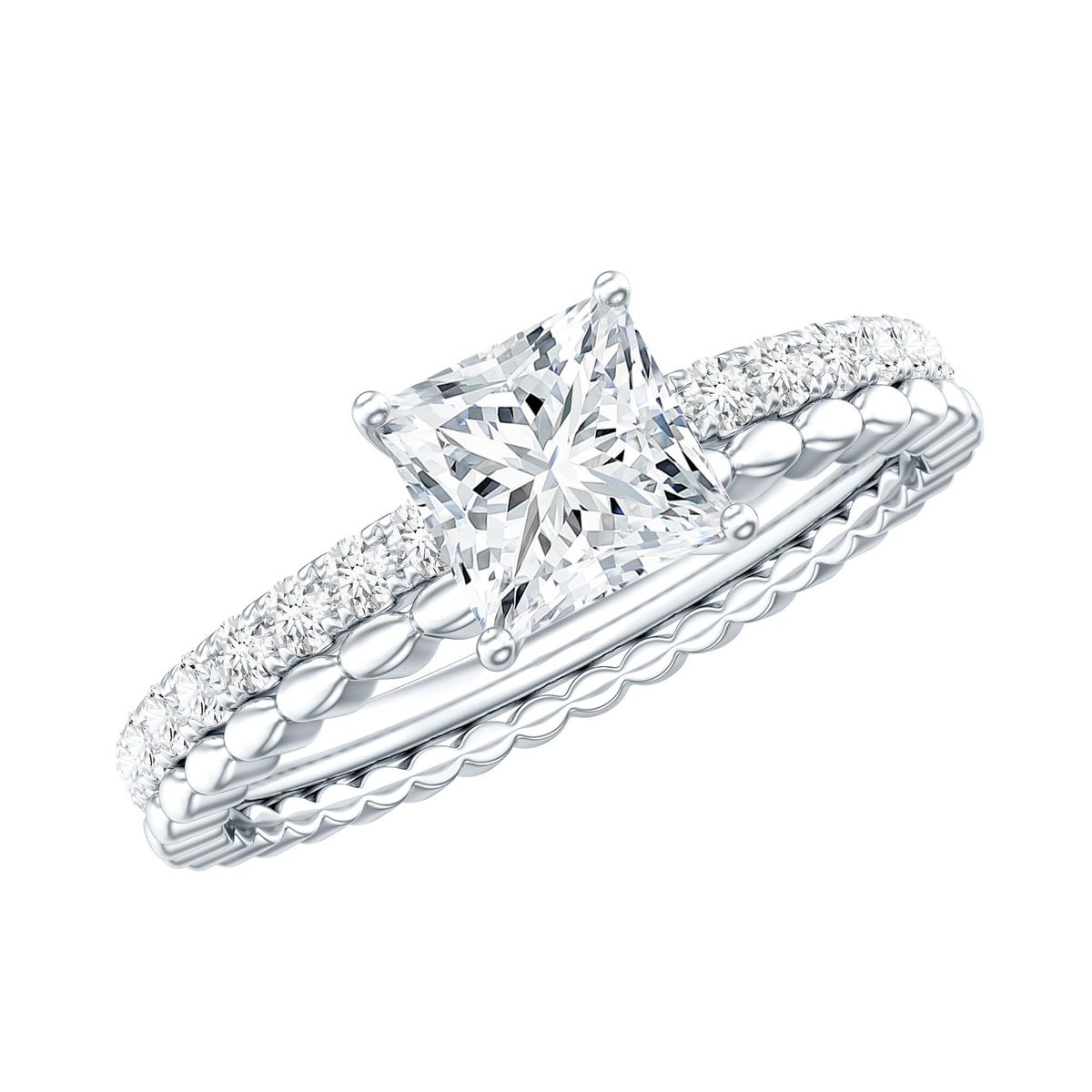Certified Moissanite Square Cut Engagement Ring For Women D-VS1 - Rosec Jewels