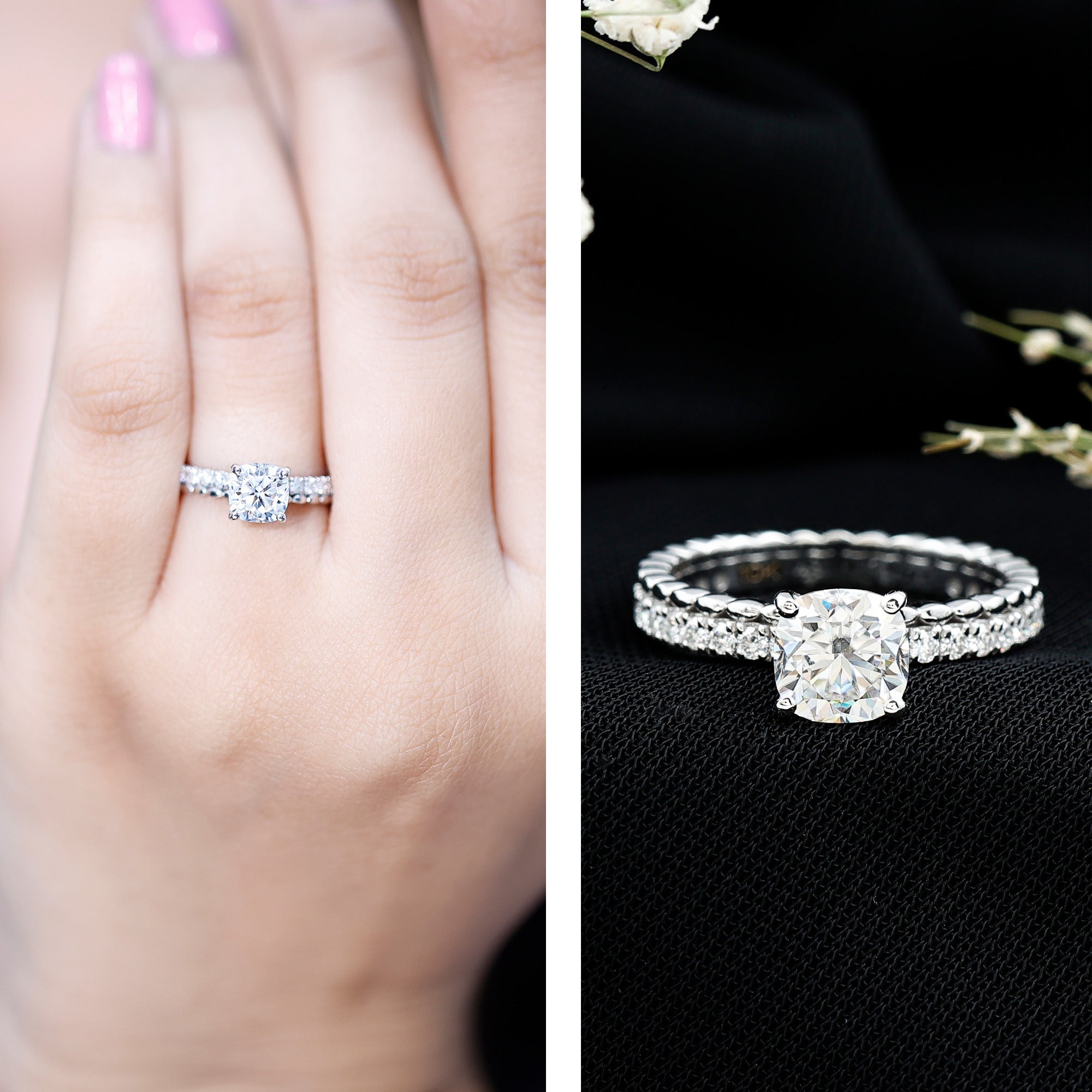 6mm Certified Cushion Cut Moissanite Solitaire Engagement Ring D-VS1 - Rosec Jewels