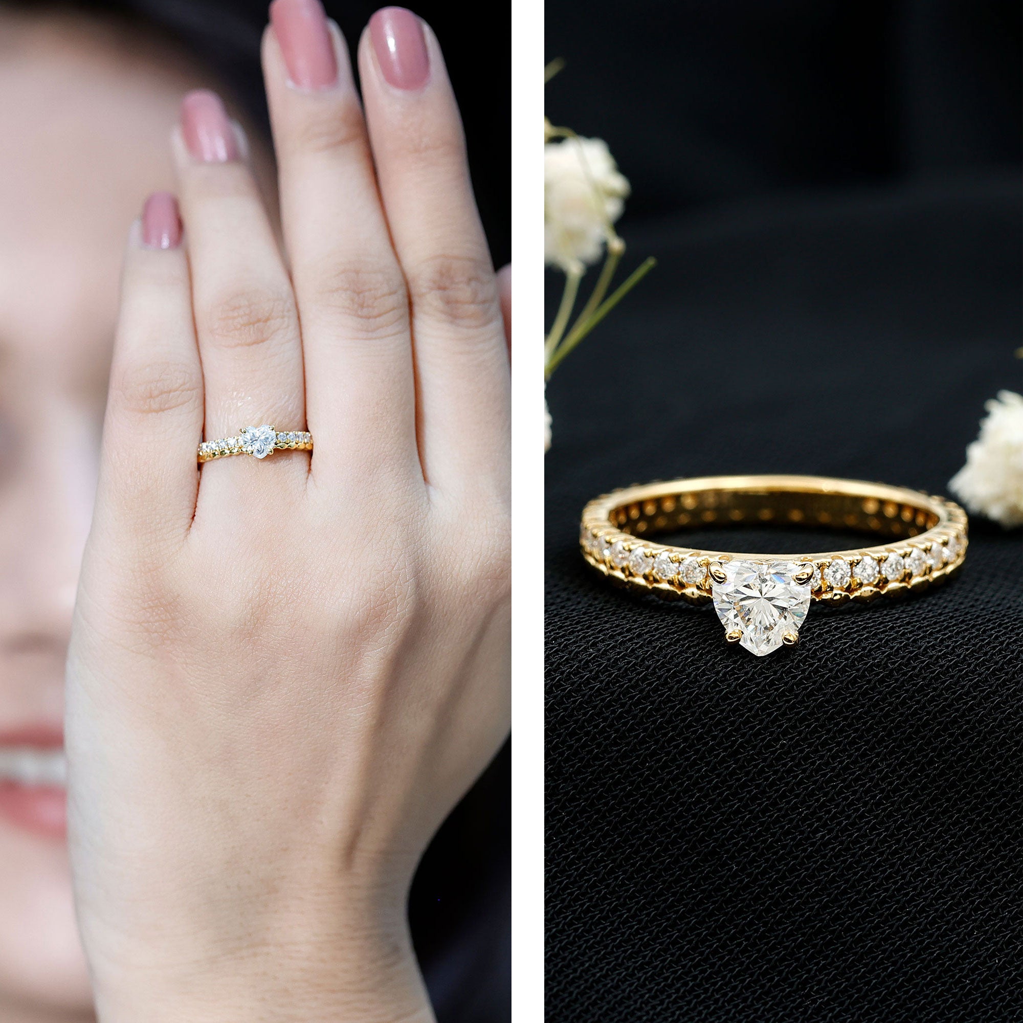 Rosec Jewels-Heart Shape Moissanite Designer Engagement Ring for Women