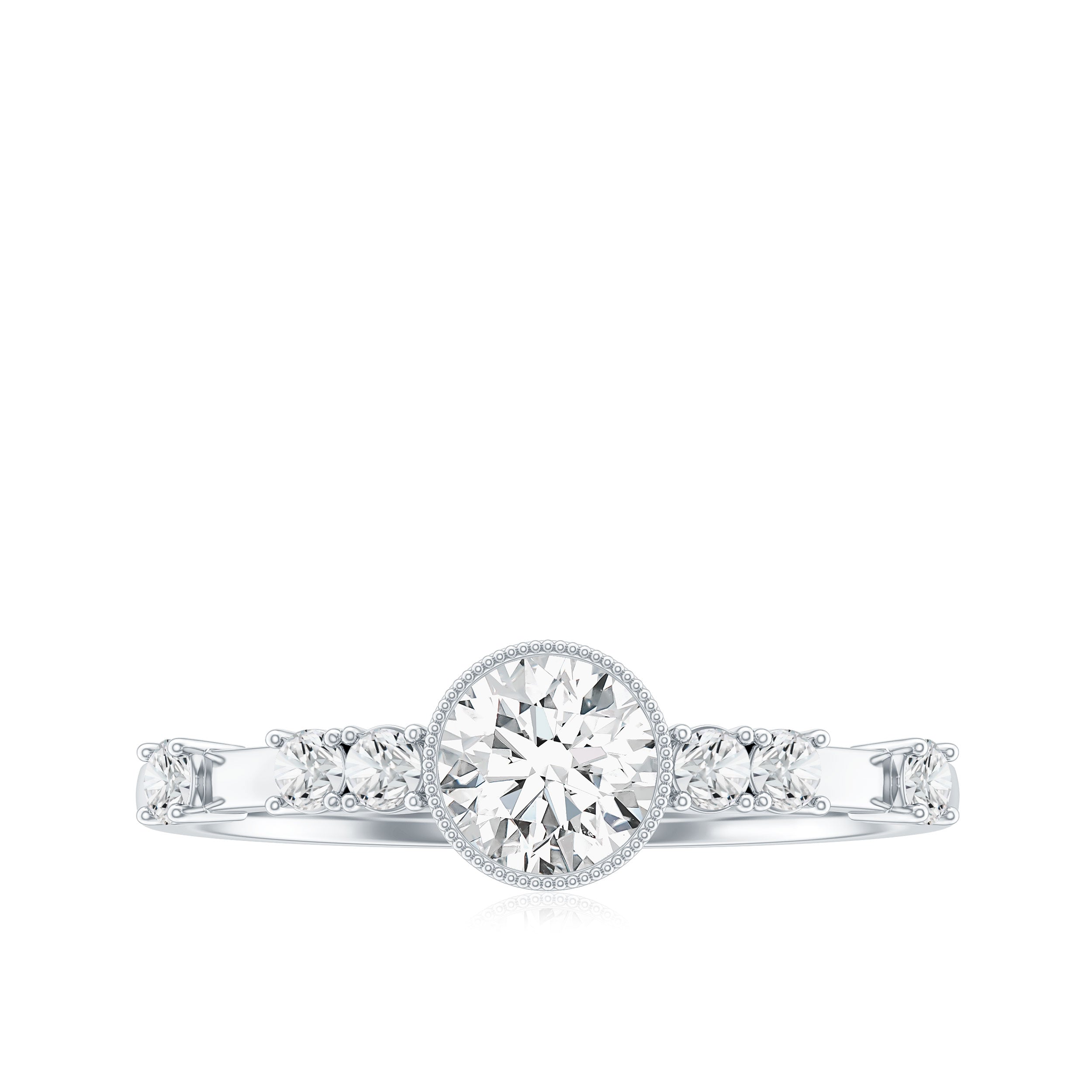5mm Round Certified Moissanite Solitaire Engagement Ring in Bezel Setting D-VS1 - Rosec Jewels