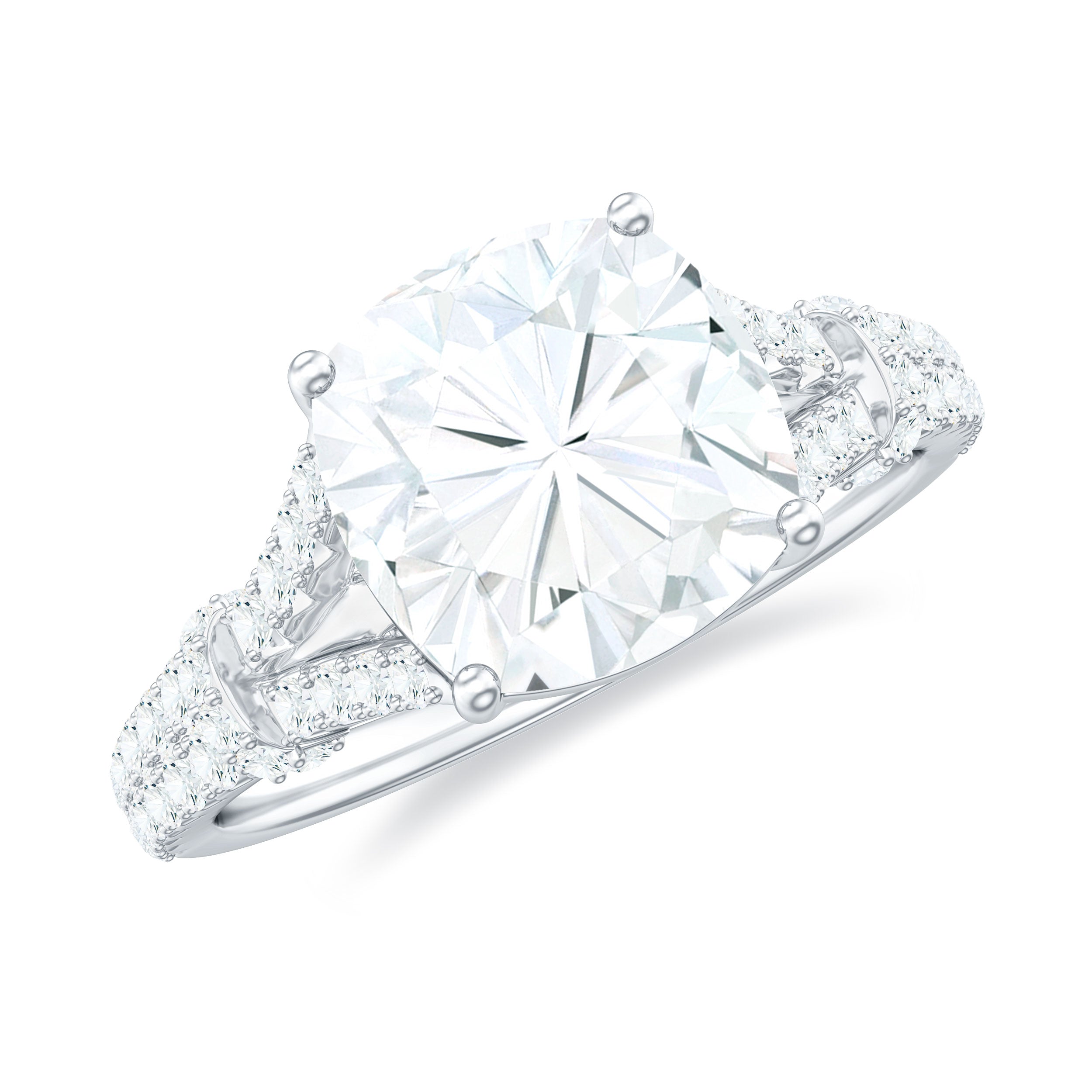 Cushion Cut Moissanite Solitaire Engagement Ring with Split Shank