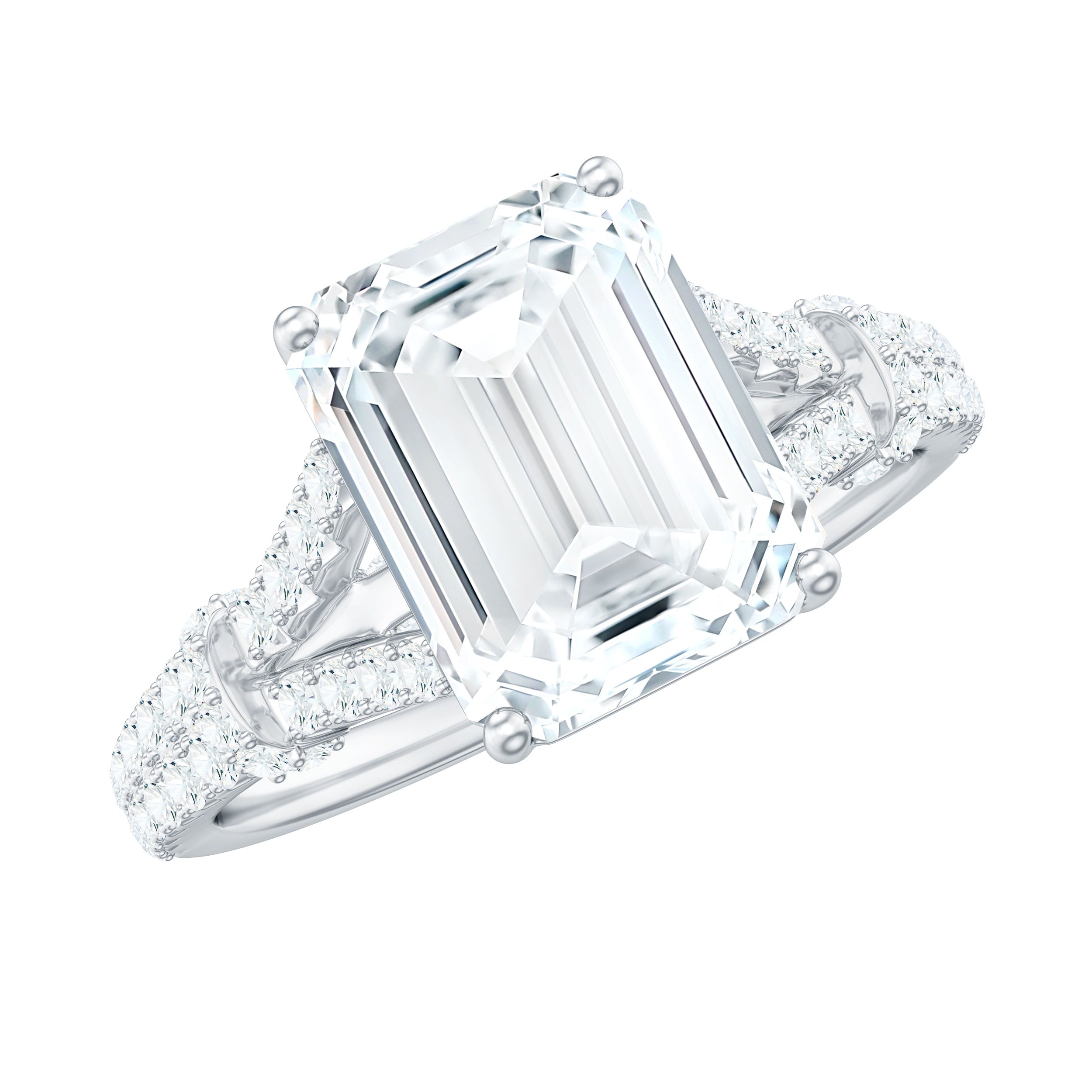 7x9 MM Emerald Cut Moissanite Split Shank Engagement Ring for Women D-VS1 - Rosec Jewels