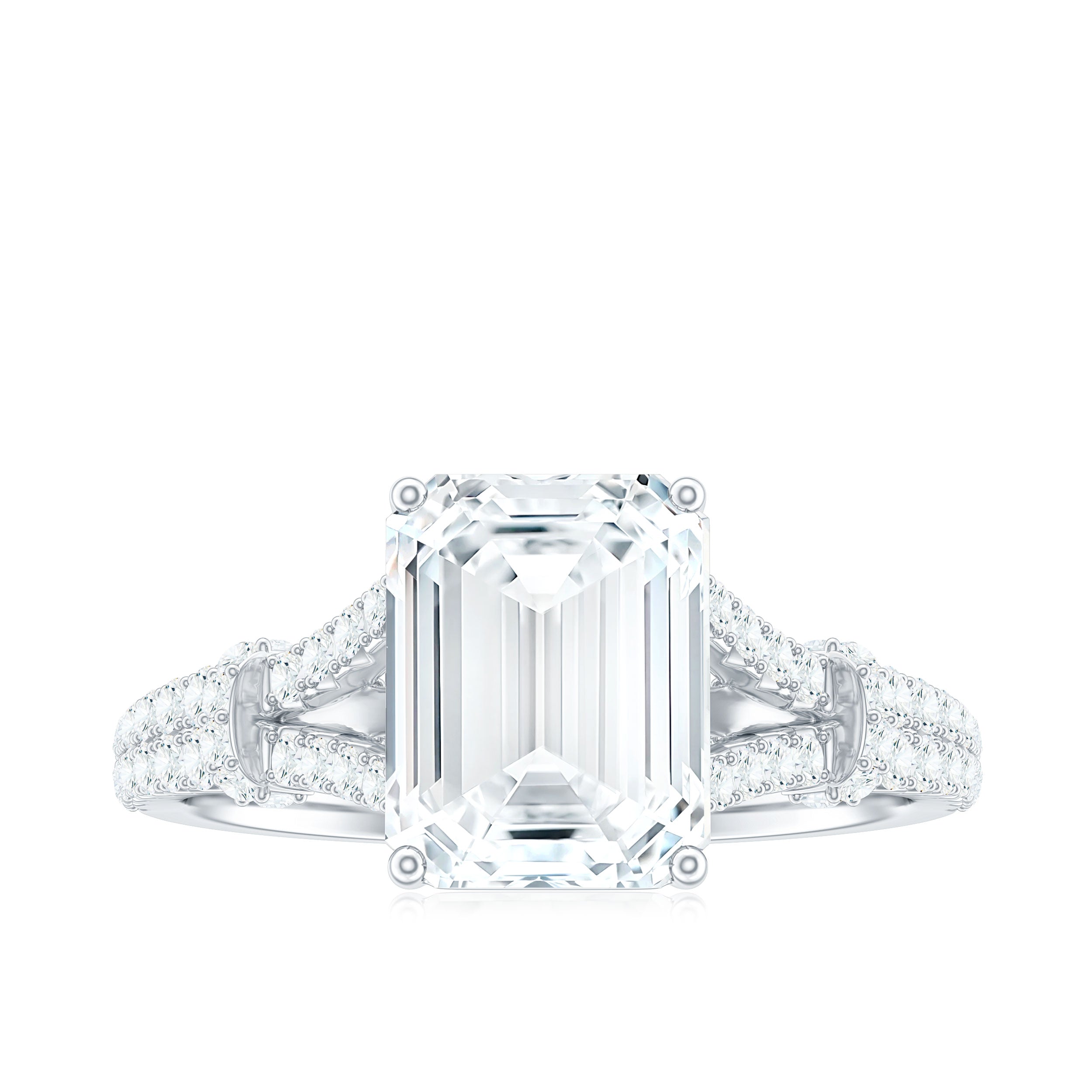 7x9 MM Emerald Cut Moissanite Split Shank Engagement Ring for Women D-VS1 - Rosec Jewels