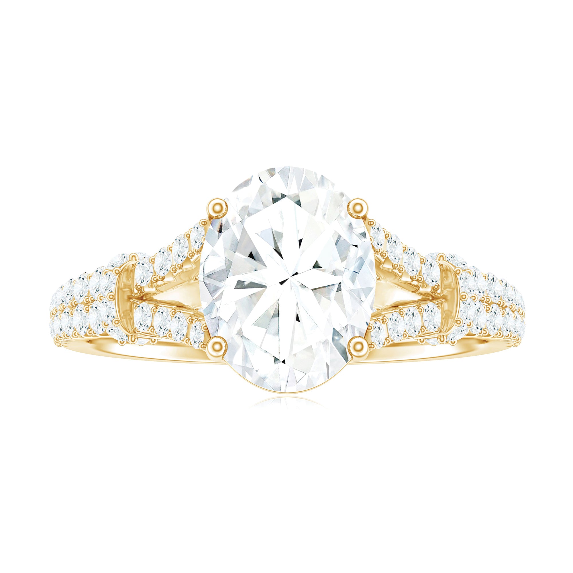 Rosec Jewels-7X9 mm Oval Cut Moissanite Statement Engagement Ring with Split Shank