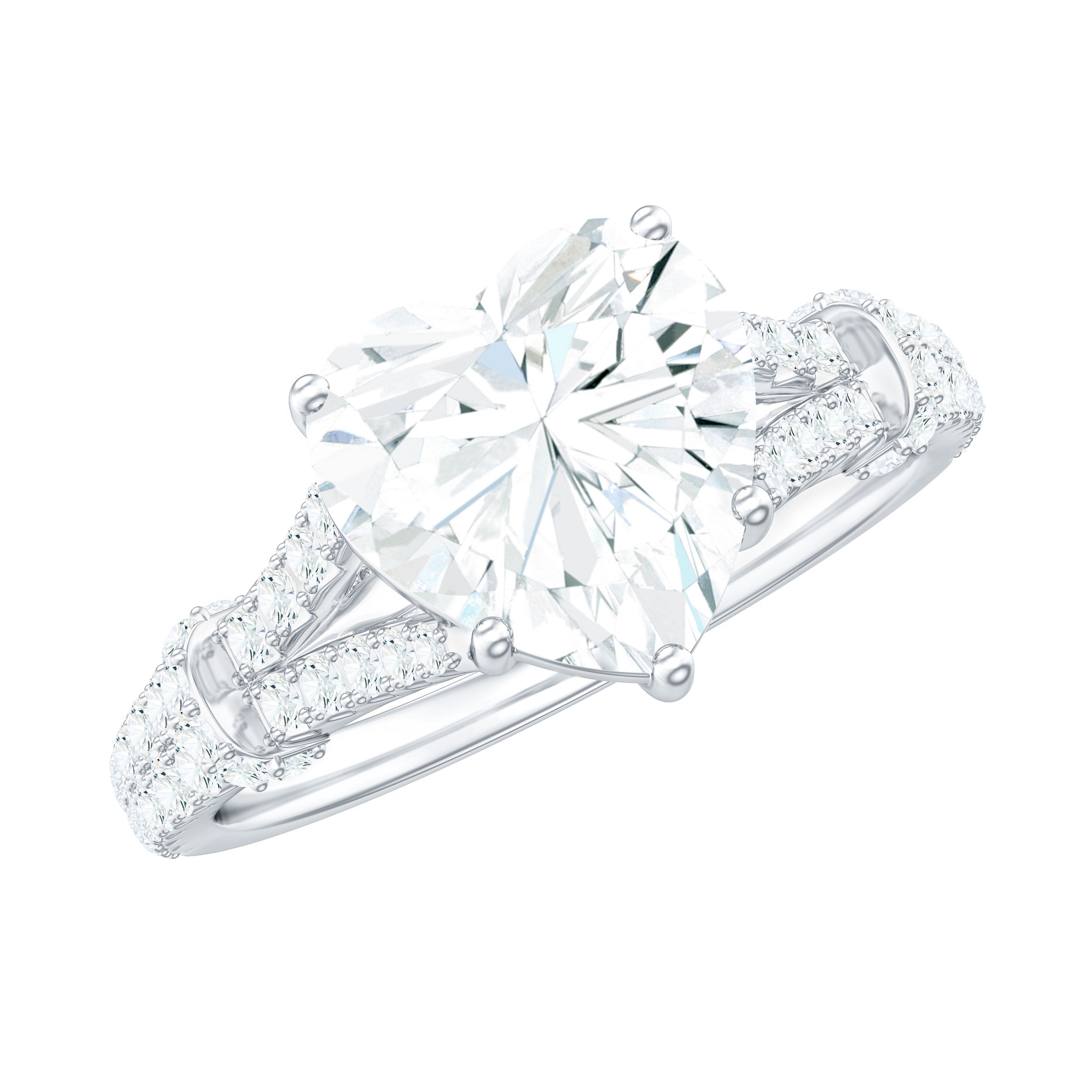 Heart Shape Moissanite Solitaire Engagement Ring in Split Shank