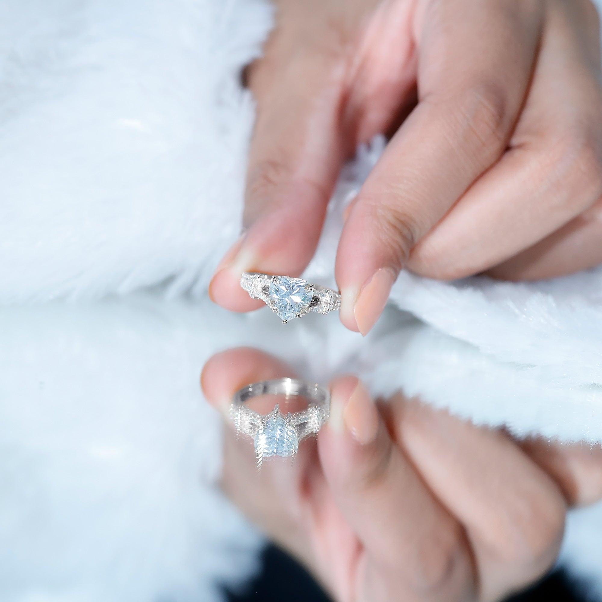 Rosec Jewels-Heart Shape Moissanite Solitaire Engagement Ring in Split Shank