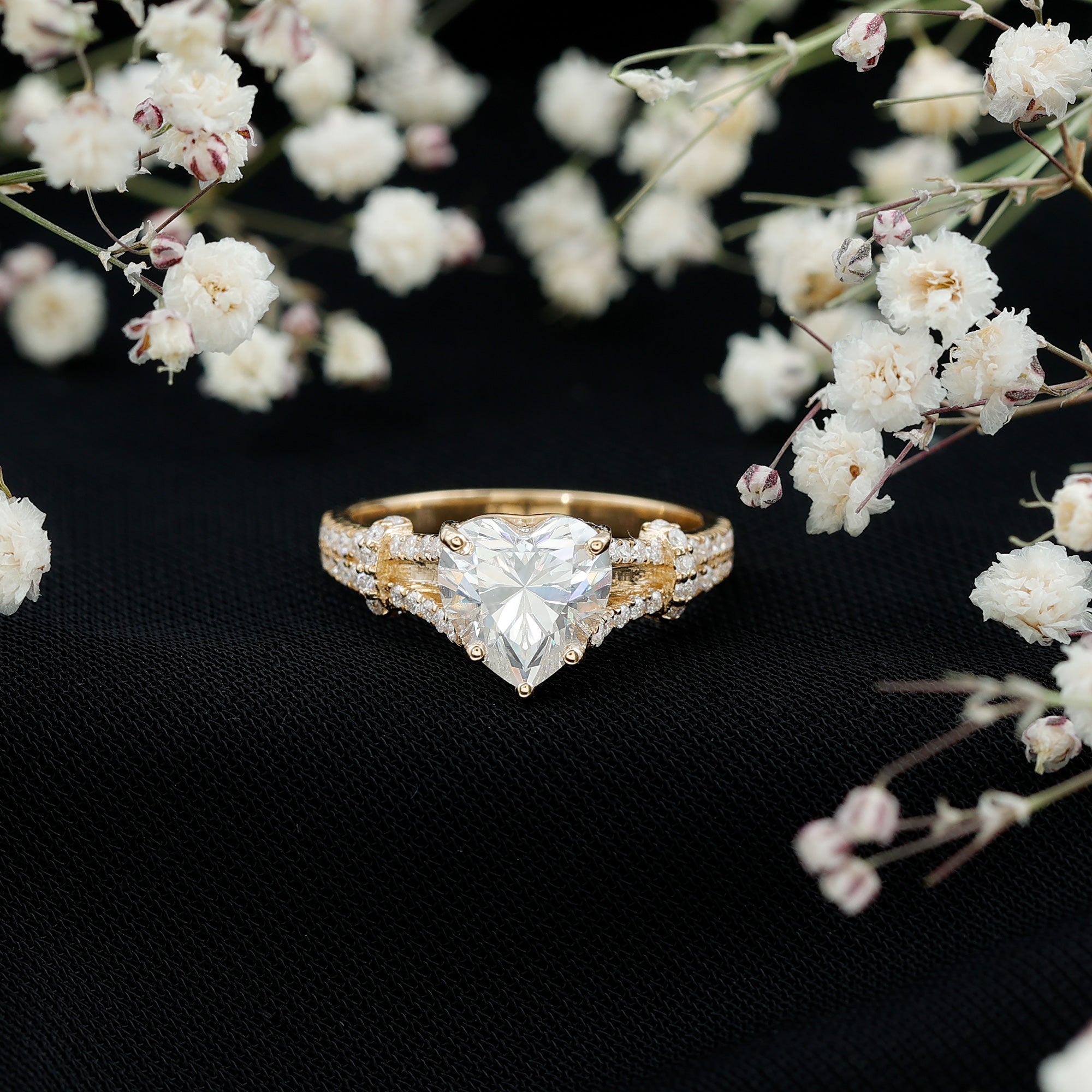 Rosec Jewels-Heart Shape Moissanite Solitaire Engagement Ring in Split Shank