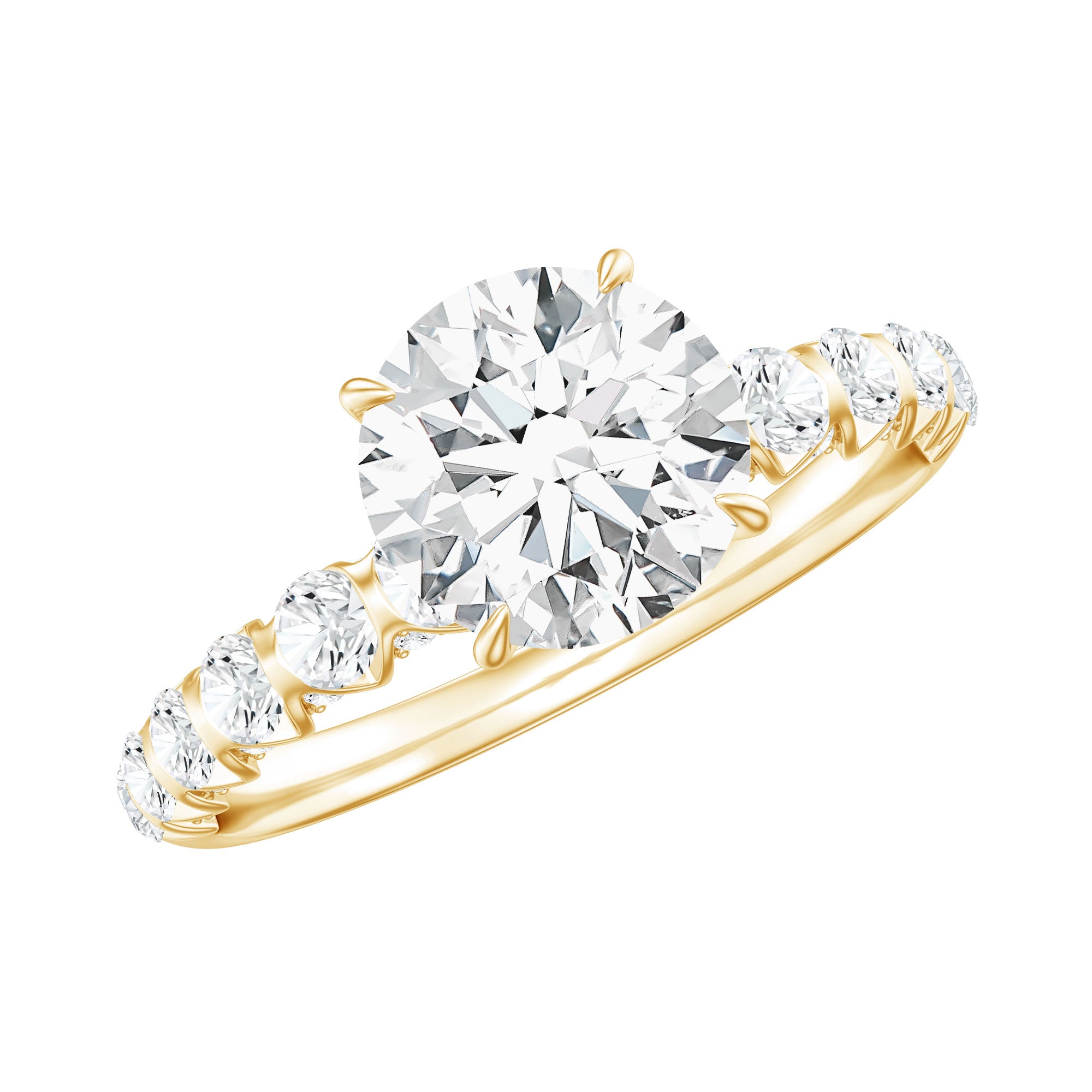 Rosec Jewels-Round Cut Moissanite Solitaire Engagement Ring with Side Stones