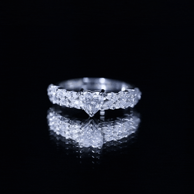 Heart Shape Moissanite Engagement Ring with Side Stones D-VS1 - Rosec Jewels
