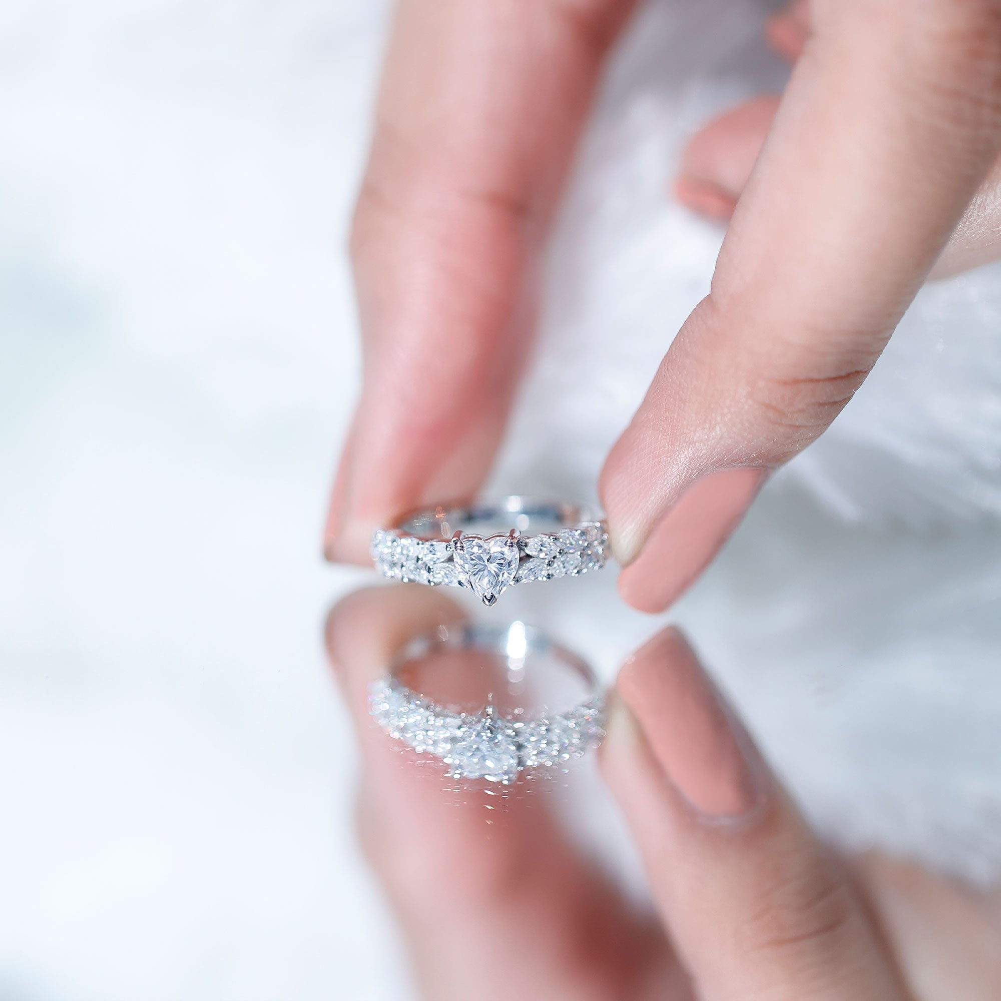 Heart Shape Moissanite Engagement Ring with Side Stones D-VS1 - Rosec Jewels
