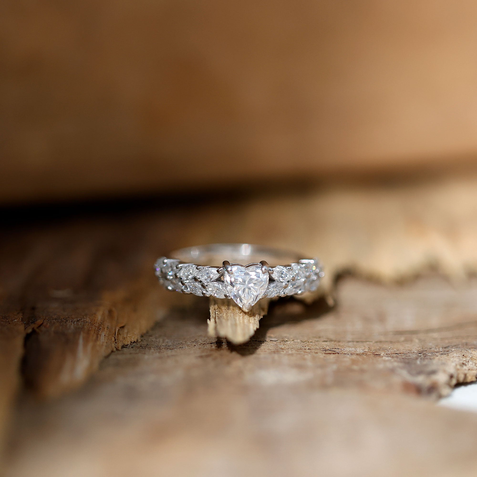 Heart Shape Moissanite Engagement Ring with Side Stones D-VS1 - Rosec Jewels