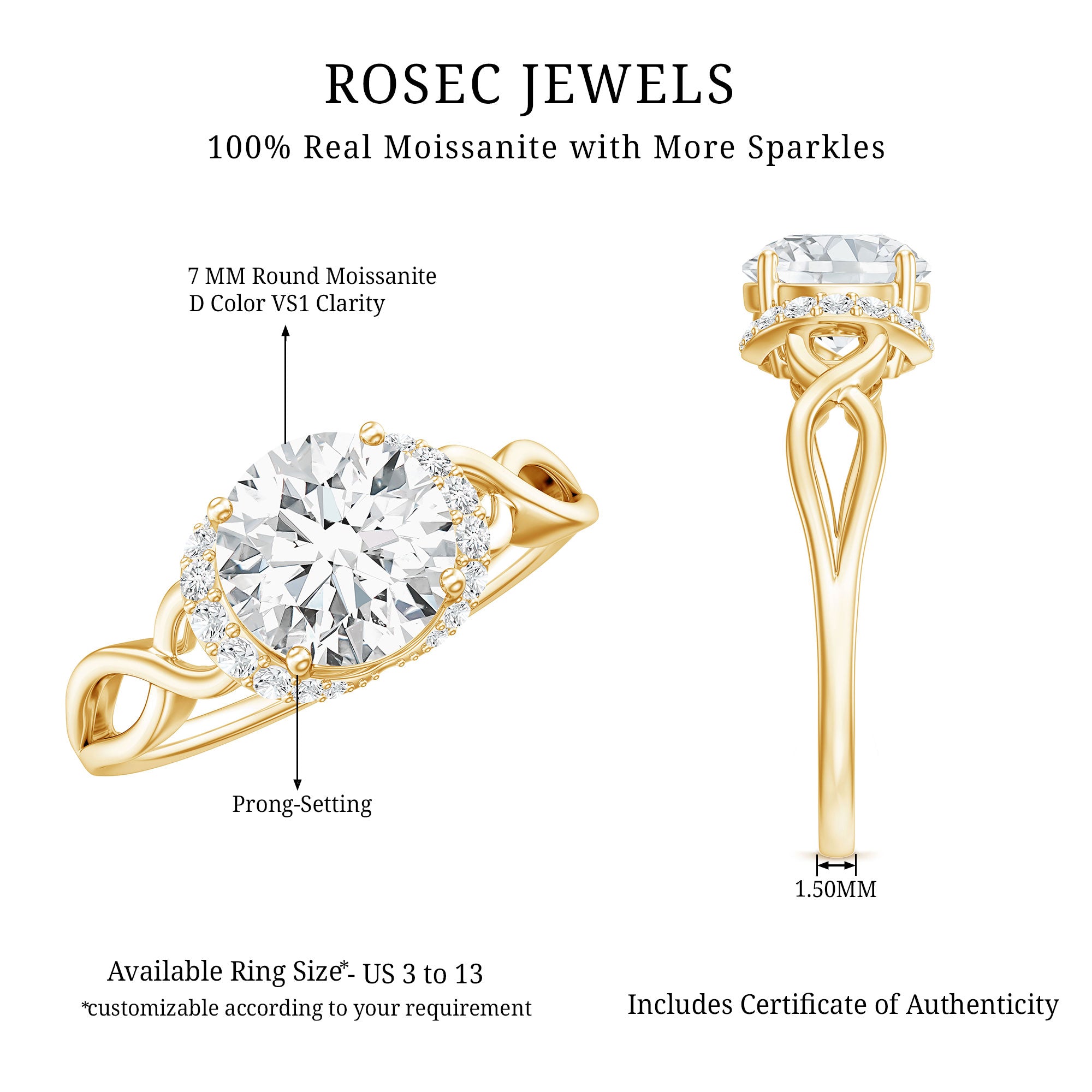 Round Cut Moissanite Infinity Engagement Ring D-VS1 - Rosec Jewels