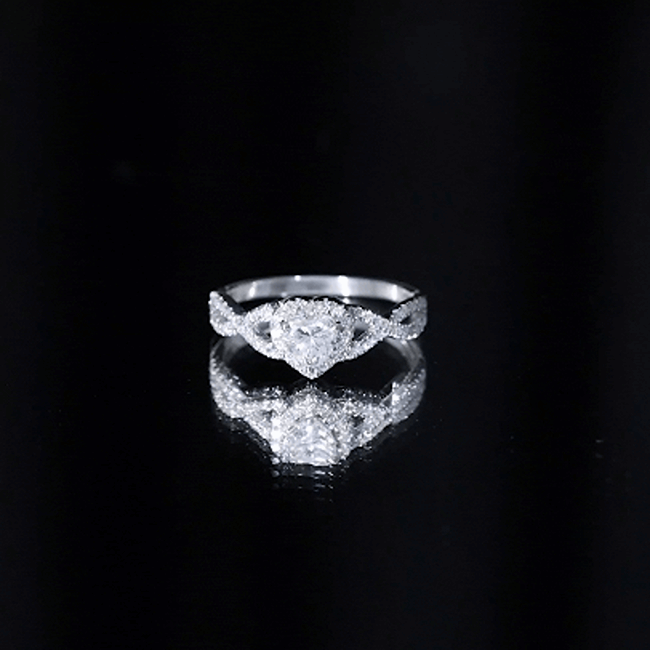 Heart Shape Moissanite Halo Engagement Ring with Infinity Band D-VS1 - Rosec Jewels