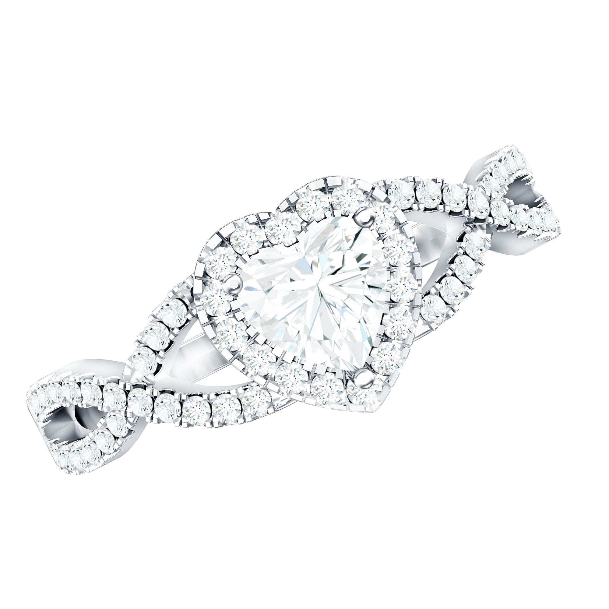 Heart Shape Moissanite Halo Engagement Ring with Infinity Band