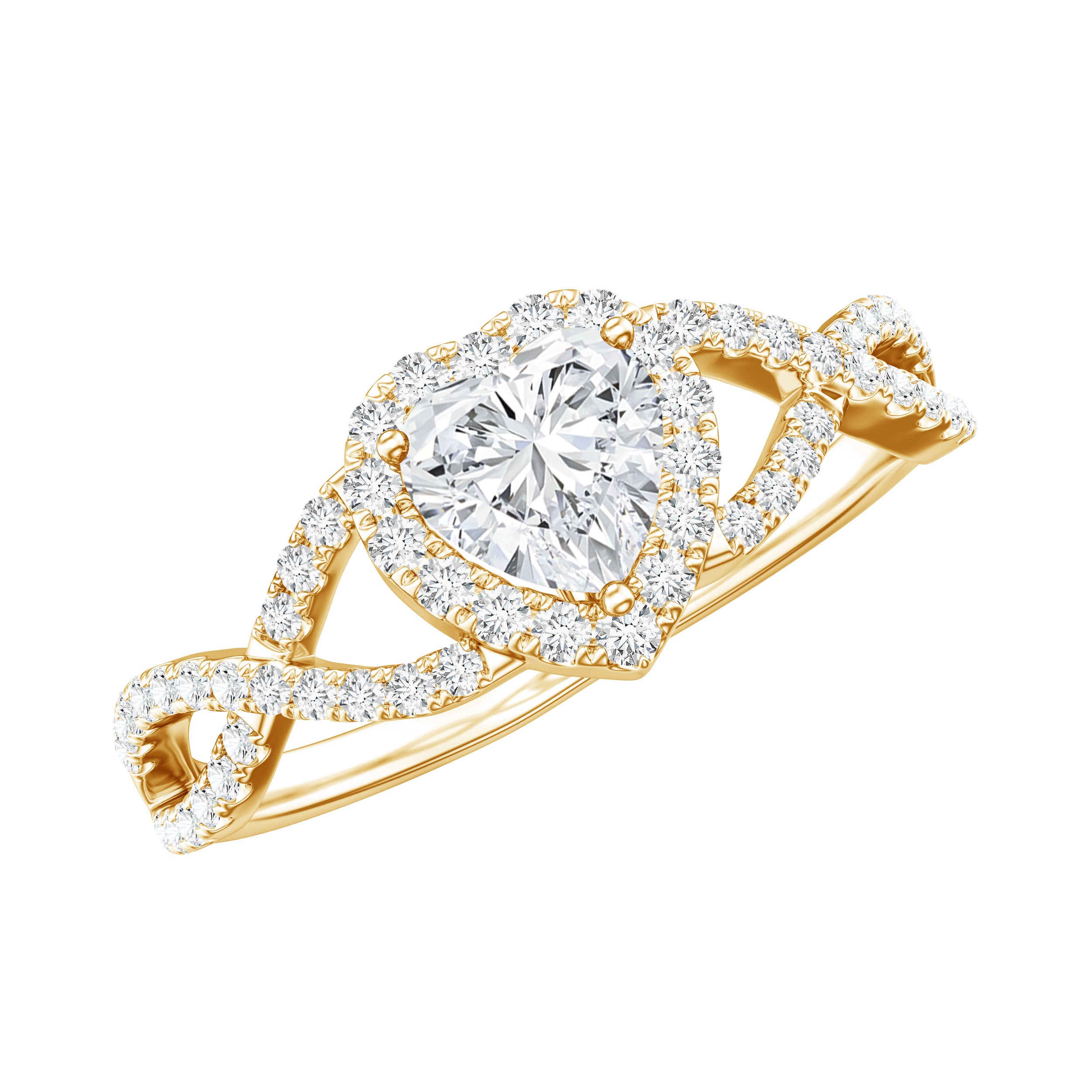 Heart Shape Moissanite Halo Engagement Ring with Infinity Band D-VS1 - Rosec Jewels