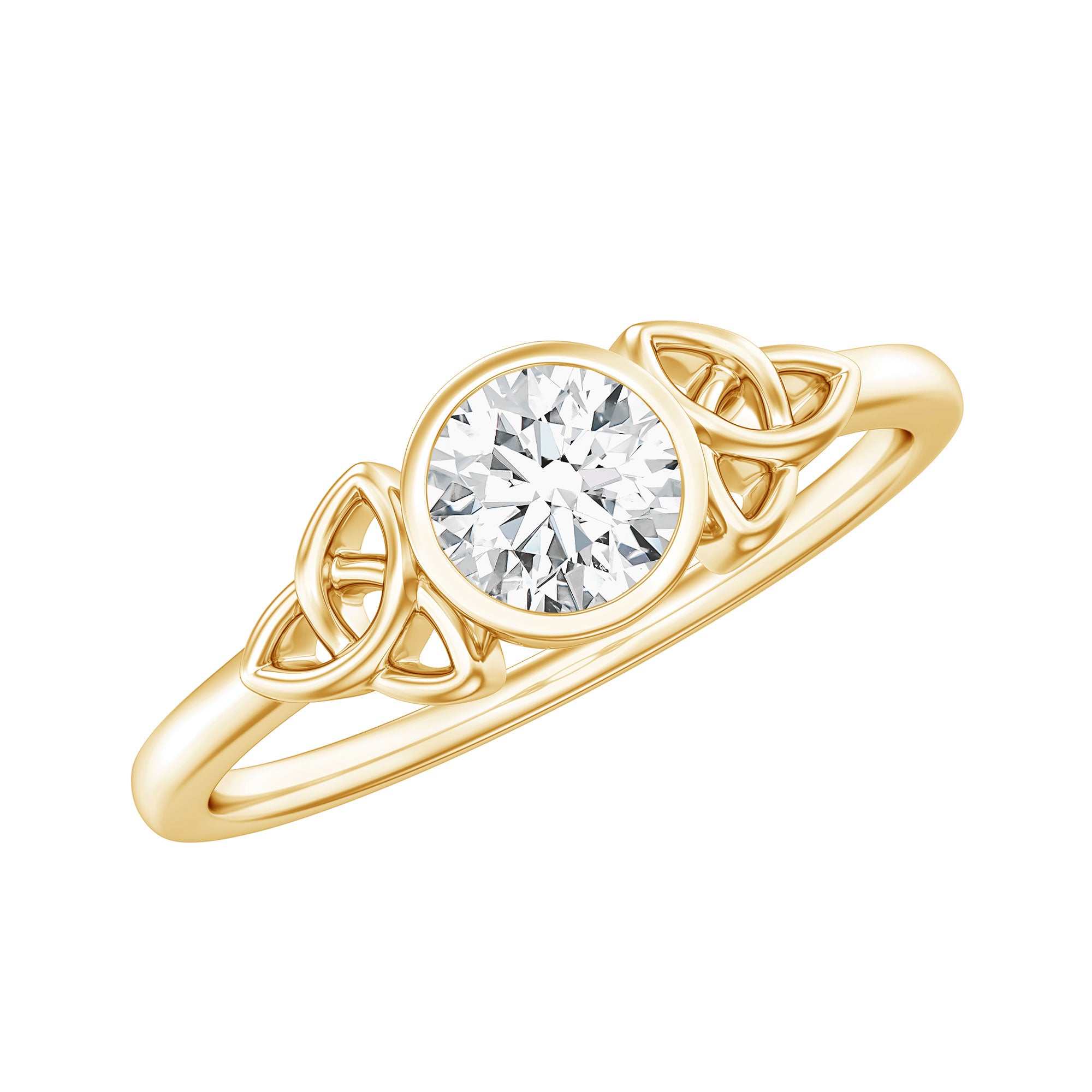 Bezel Set Moissanite Promise Ring with Celtic Knot Details D-VS1 - Rosec Jewels
