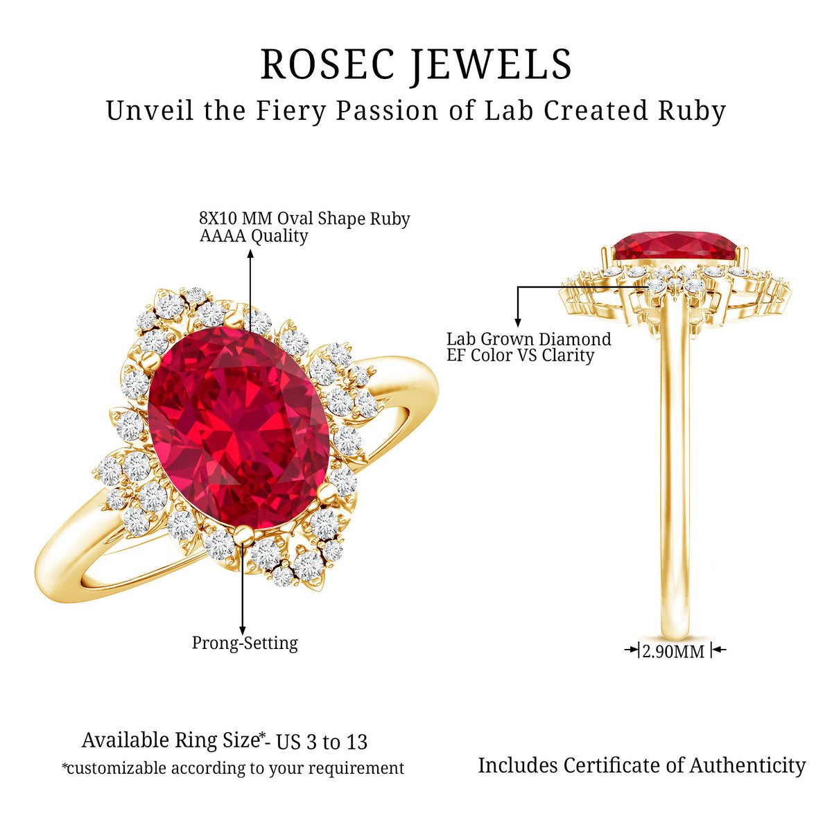 Vintage Inspired Lab Grown Ruby and Diamond Engagement Ring AAAA - Rosec Jewels