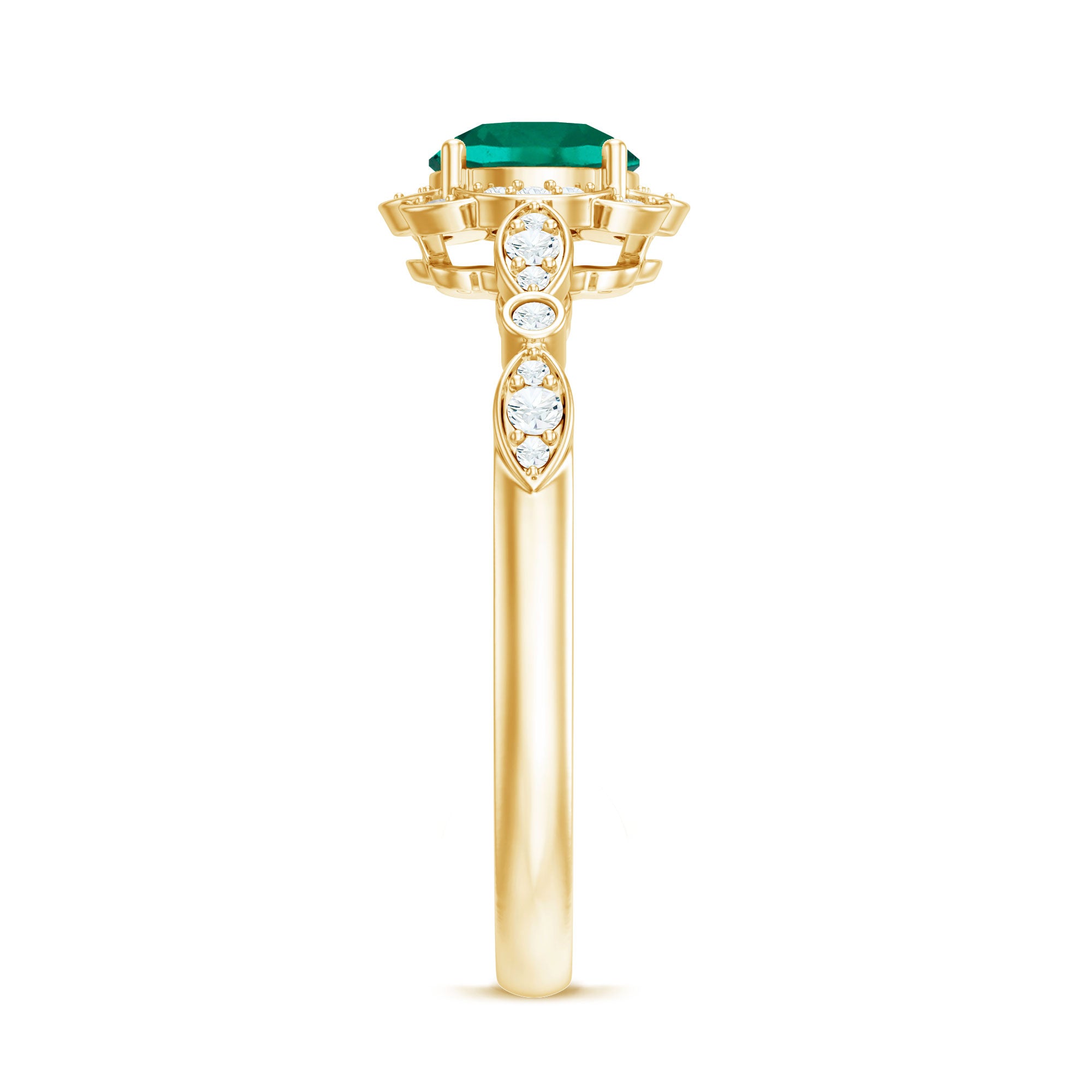 Rosec Jewels-Lab Grown Emerald Art Deco Engagement Ring With Diamond